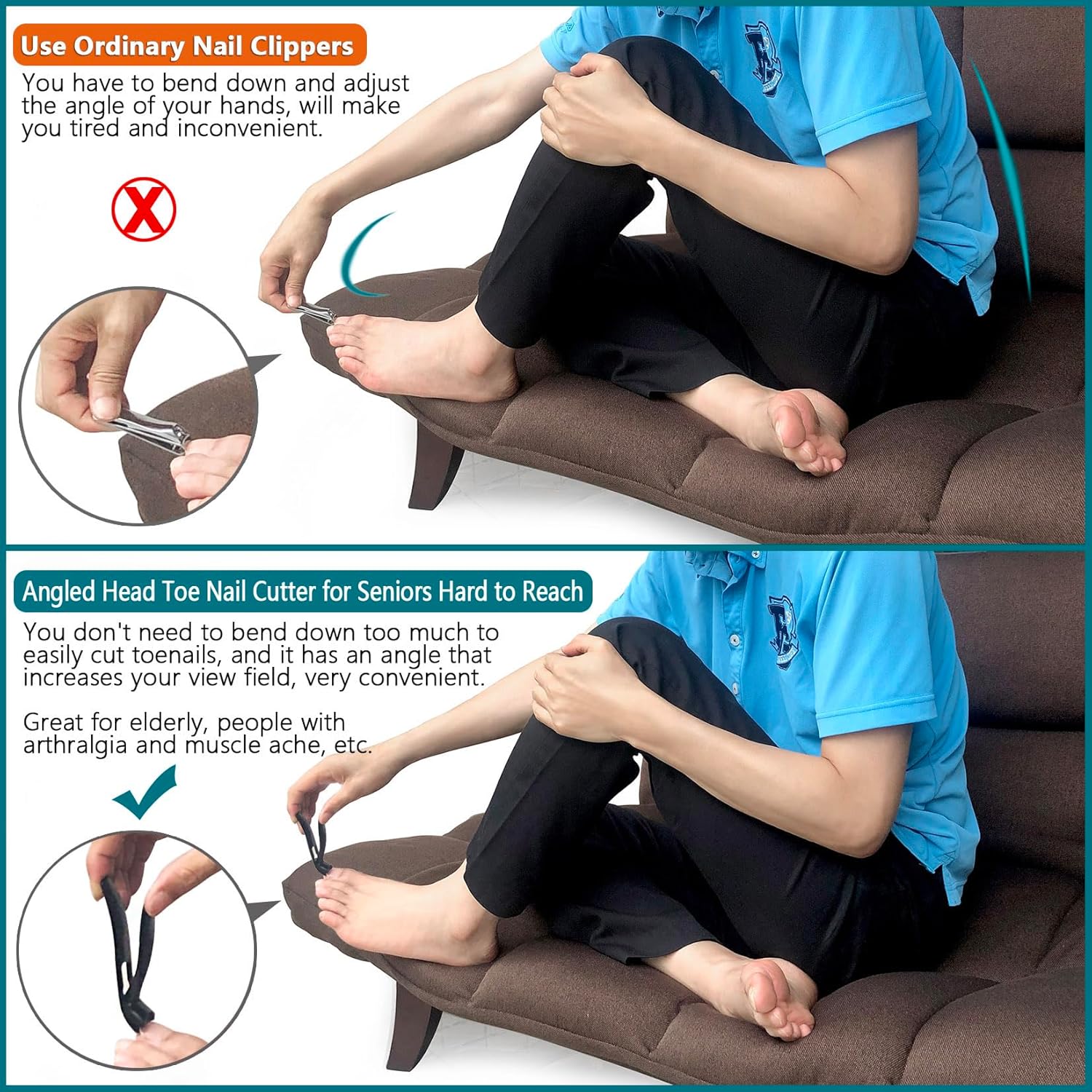 Cortaúñas en ángulo para adultos mayores, uñas gruesas, antisalpicaduras, apertura de mandíbula ancha, recortadora con lima para artritis, adultos,