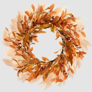 Corona de otoño para puerta delantera, corona de otoño de 20 pulgadas, corona de puerta delantera de otoño con ganchos para decoración de porche Corona de otoño para puerta delantera, corona de otoño de 20 pulgadas, corona de puerta delantera de otoño con ganchos para decoración de porche