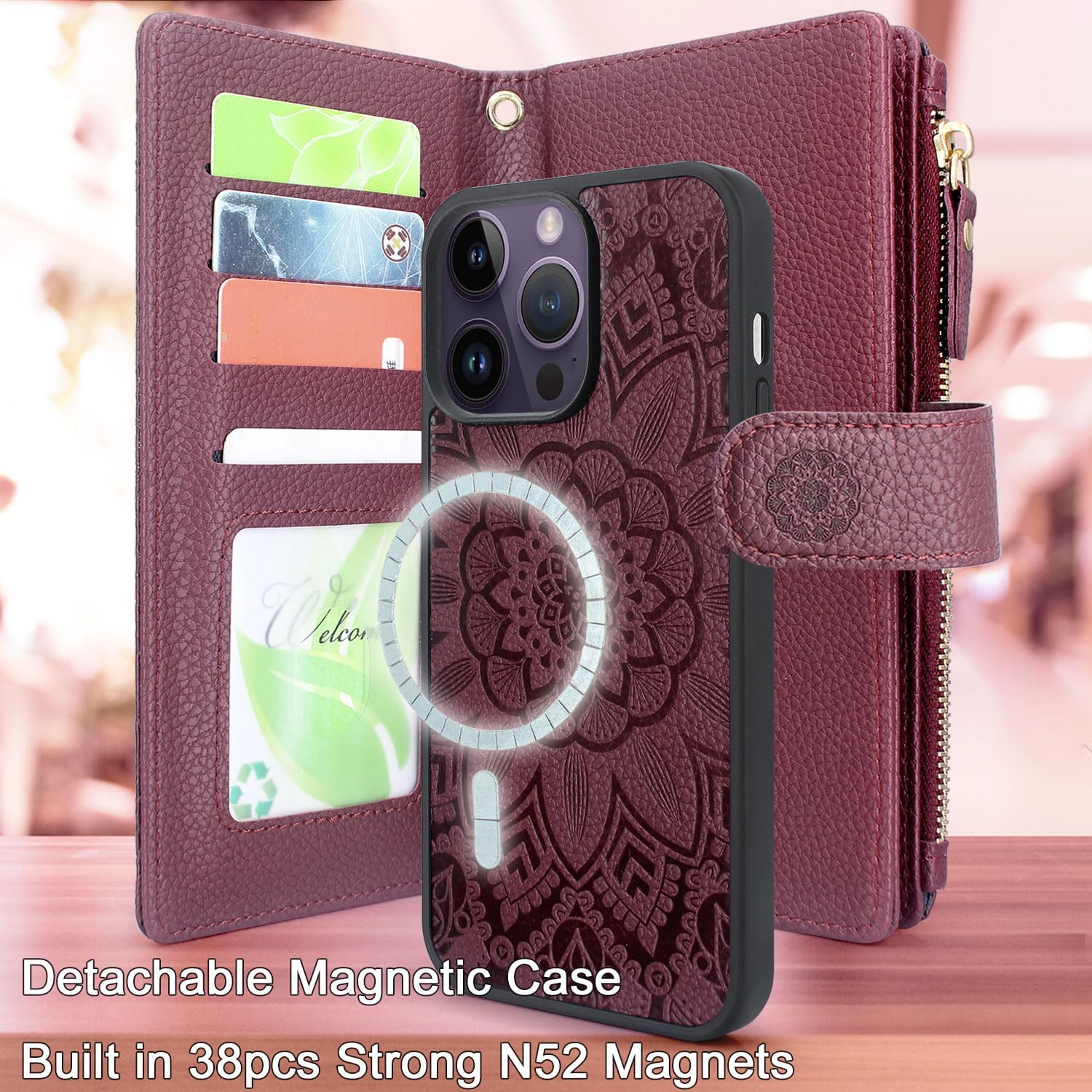 Harryshell Funda magnética desmontable para iPhone 14 Pro Max compatible con MagSafe inalámbrica carga protectora para teléfono con múltiples