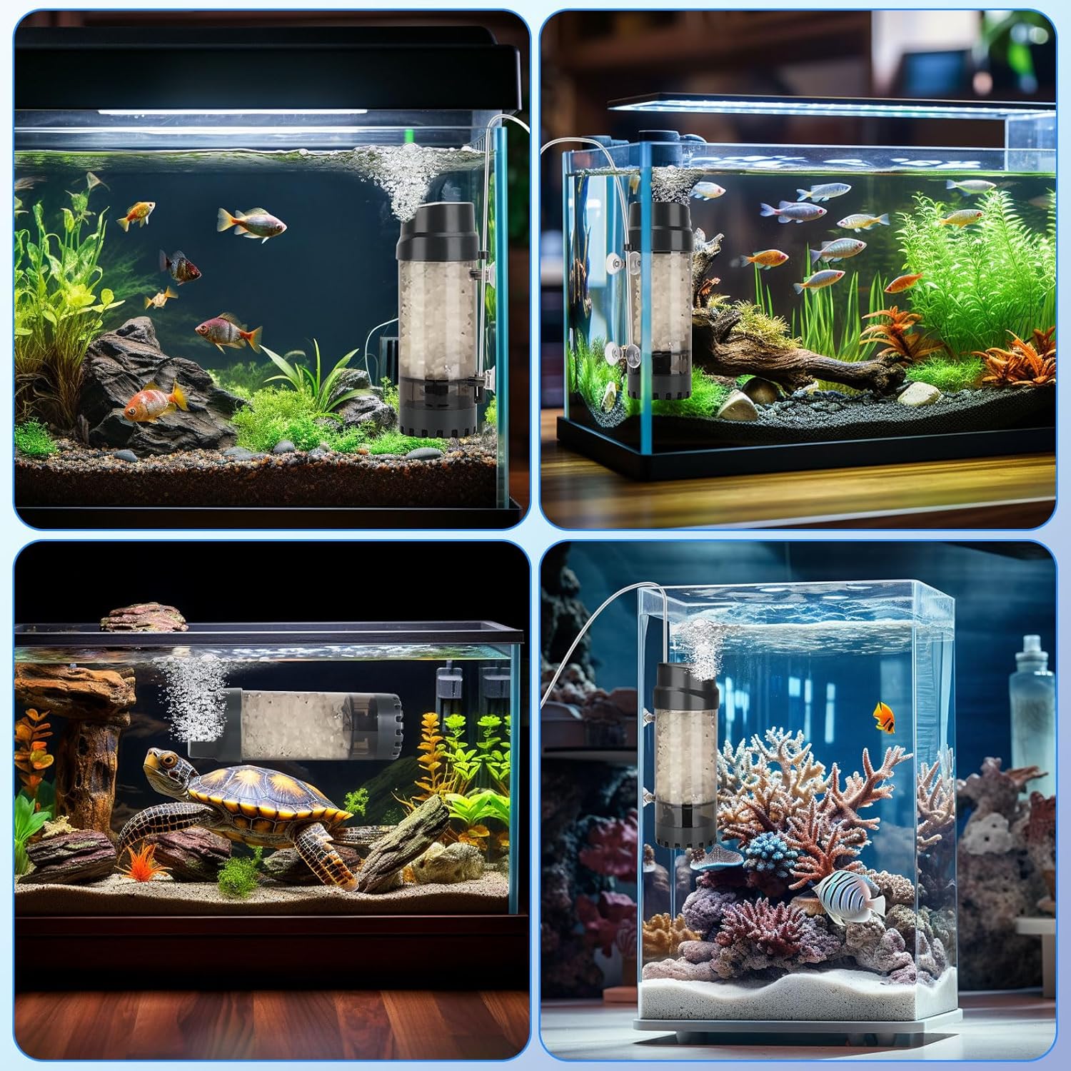 AQQA Filtro de lecho móvil fluidizado para acuario, filtro de esponja sumergible con oxígeno disuelto ultra silencioso, accesorios de bomba de aire,
