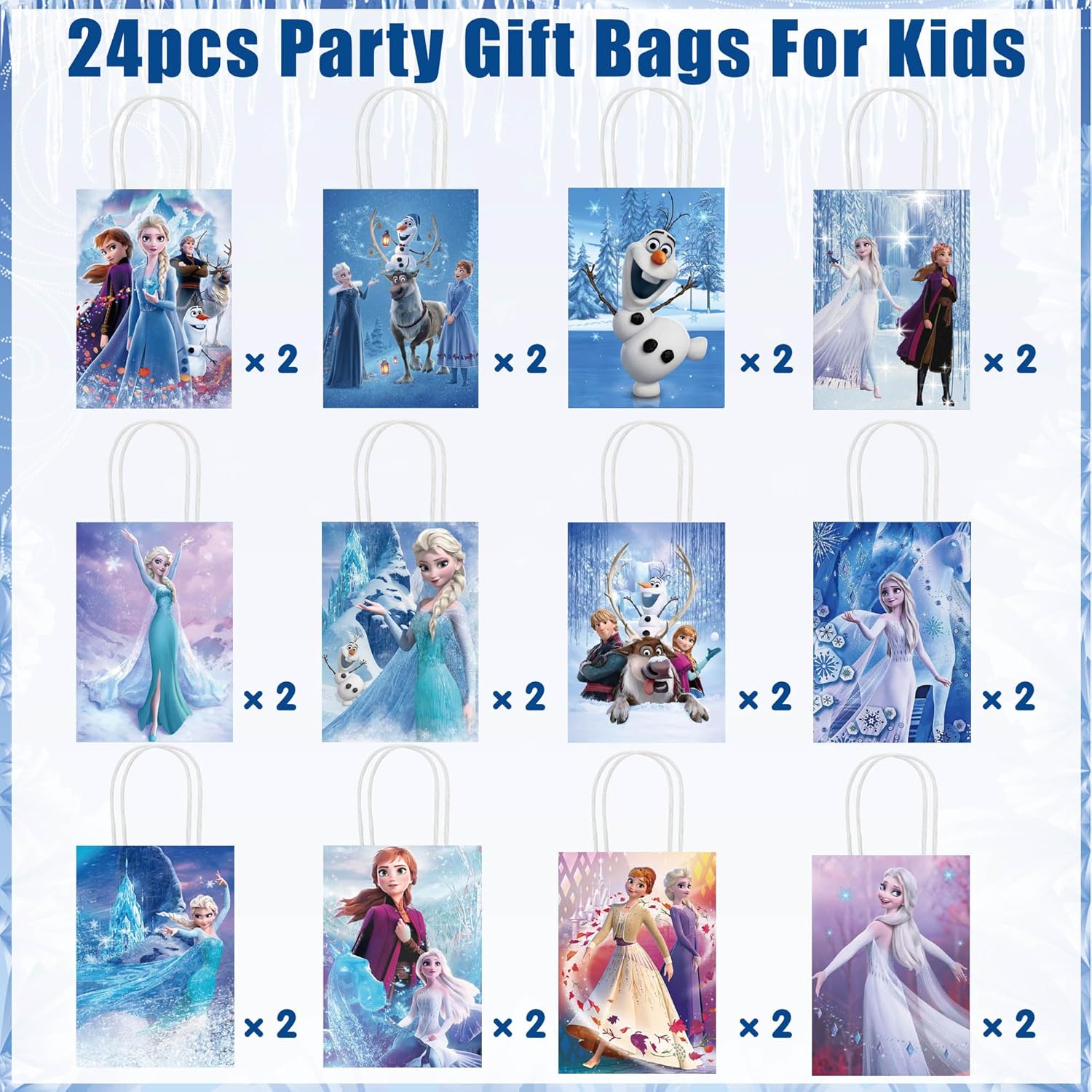 Quilota 24 suministros mágicos de fiesta de cumpleaños de Frozen para niñas, bolsas de regalo de princesa con asas, bolsas de regalo de dulces para