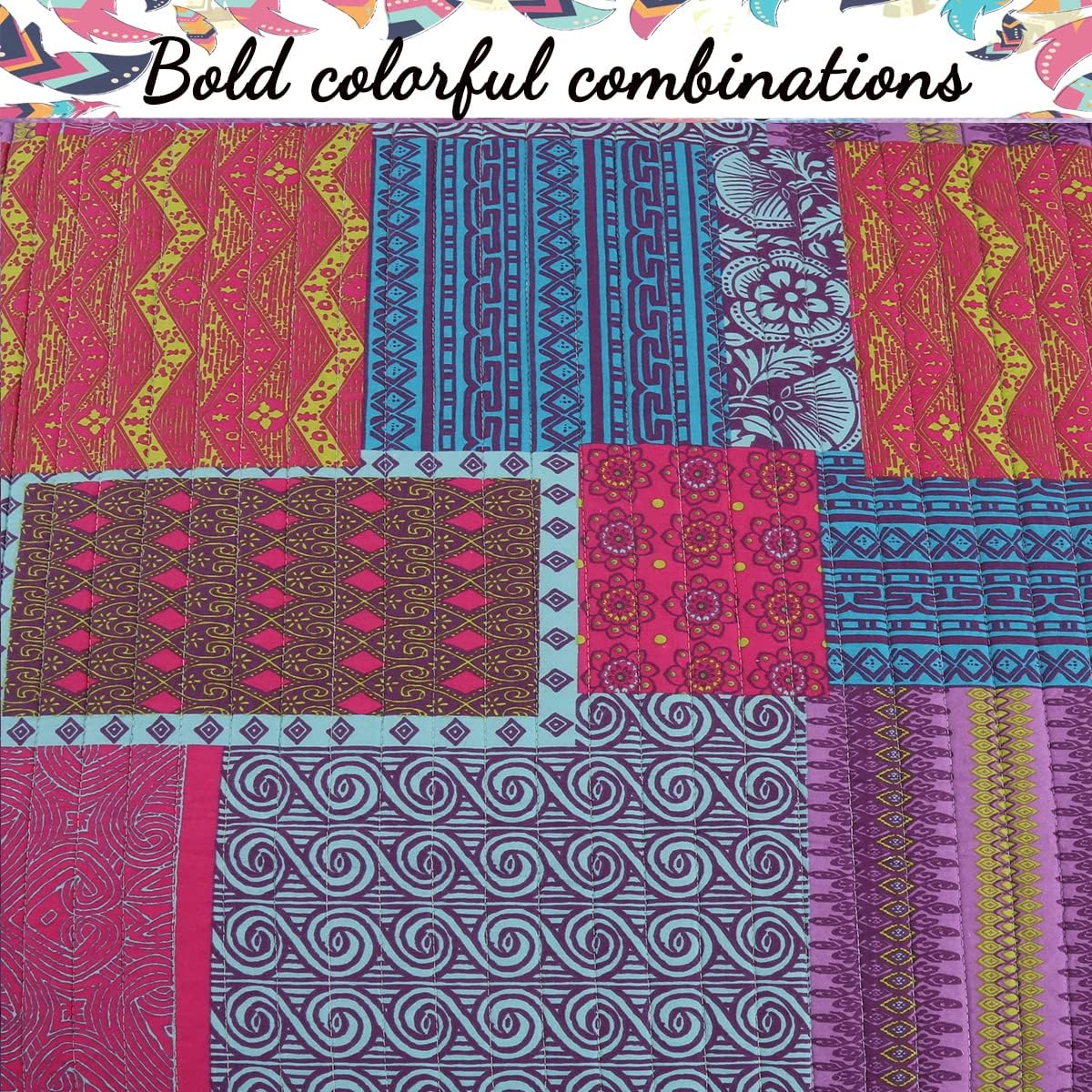 Cozy Line Home Fashions Artsy – Juego de ropa de cama reversible de 3 piezas, diseño bohemio, bohemio, elegante, de algodón, reversible, color