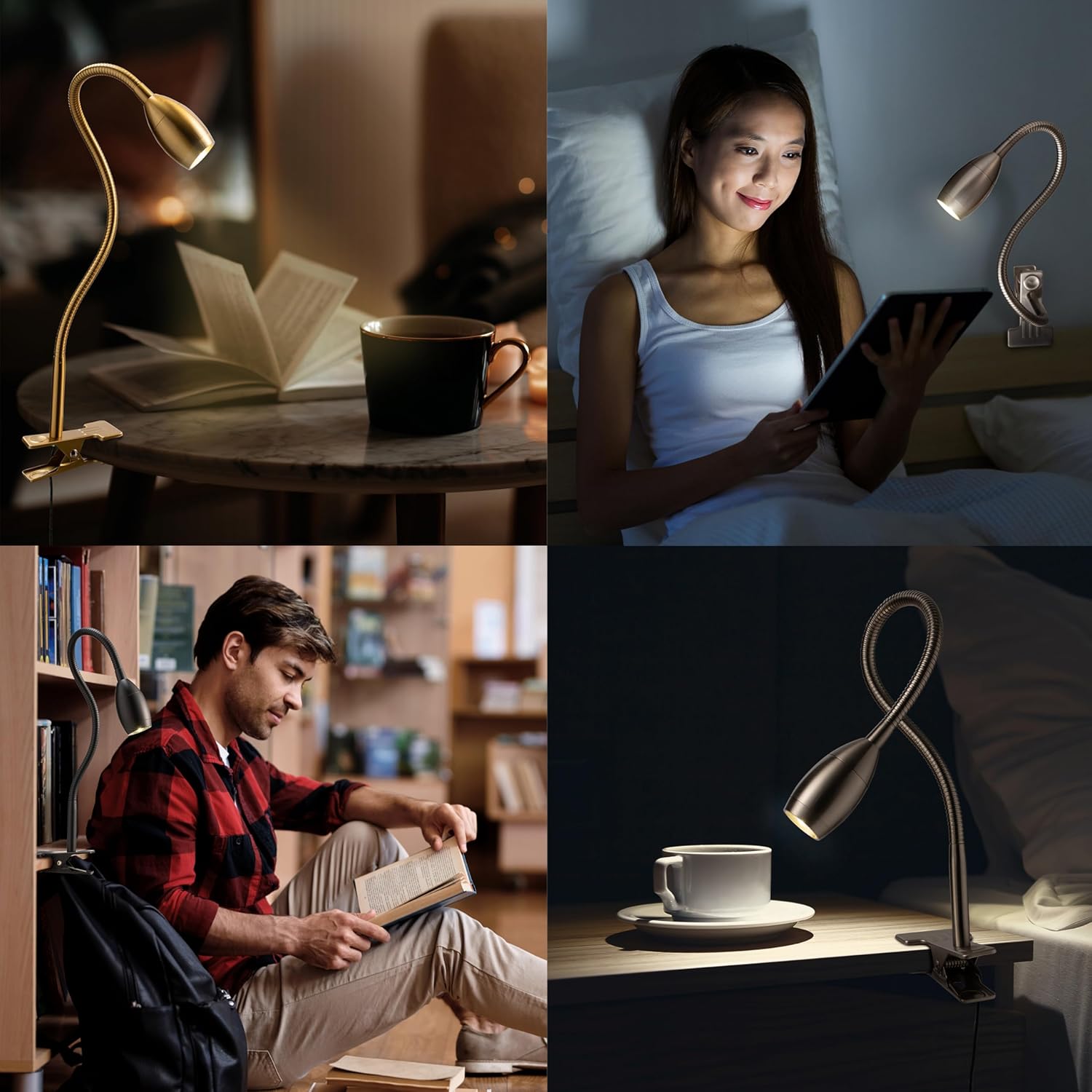 O’Bright Lumos – Lámpara versátil con clip Foco zoomable, LED regulable, cuello de cisne flexible, luz de 4000 K, abrazadera 100% metálica, ideal