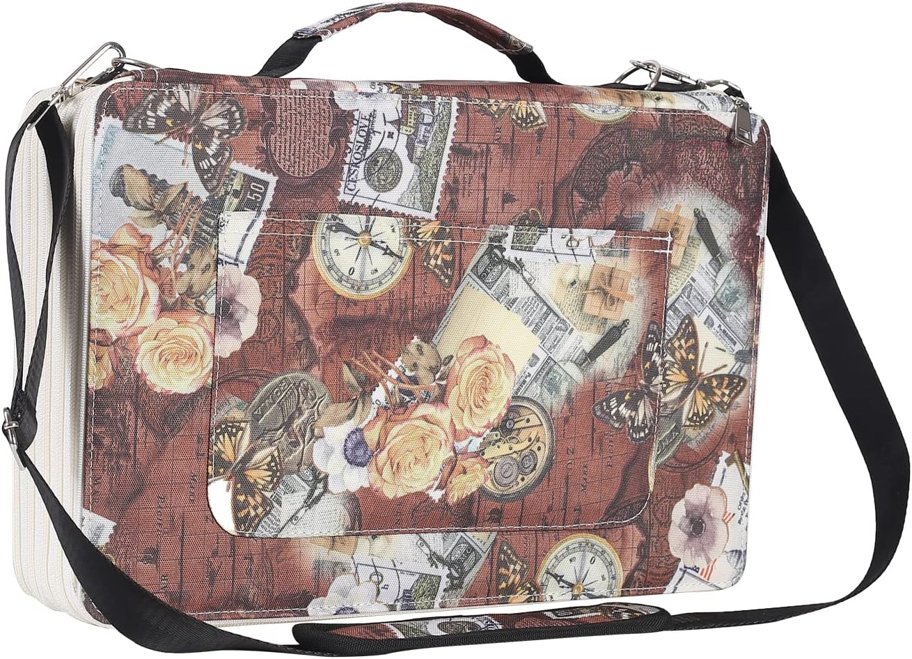 Shulaner Estuche para lápices de colores con cierre de cremallera, gran capacidad, estilo retro, con patrón de elementos, bolsa impermeable de tela