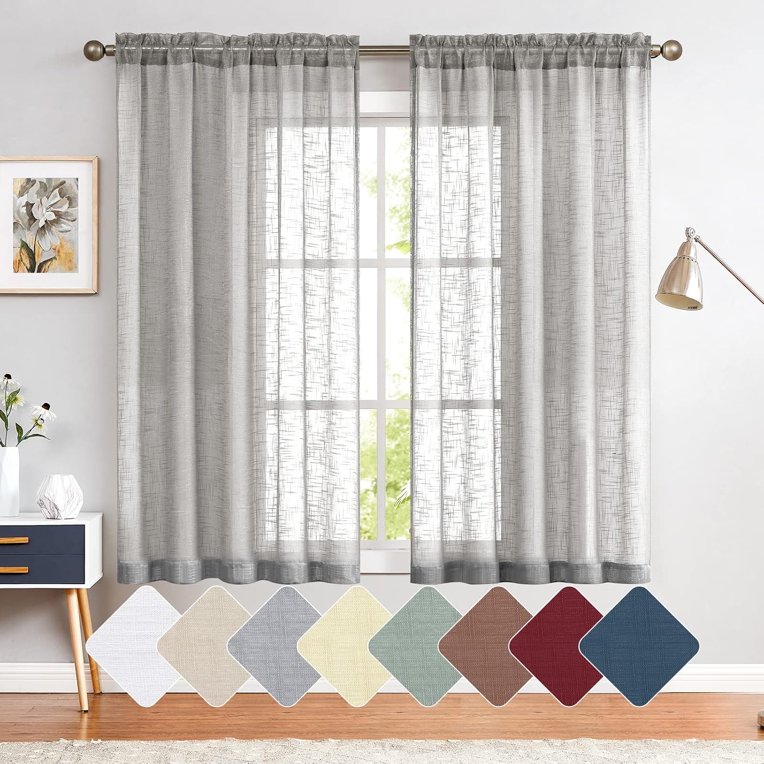 Jinchan  Cortinas con textura de lino para ventana, cortinas de dormitorio, cortinas transparentes para sala y barra, 2 paneles
