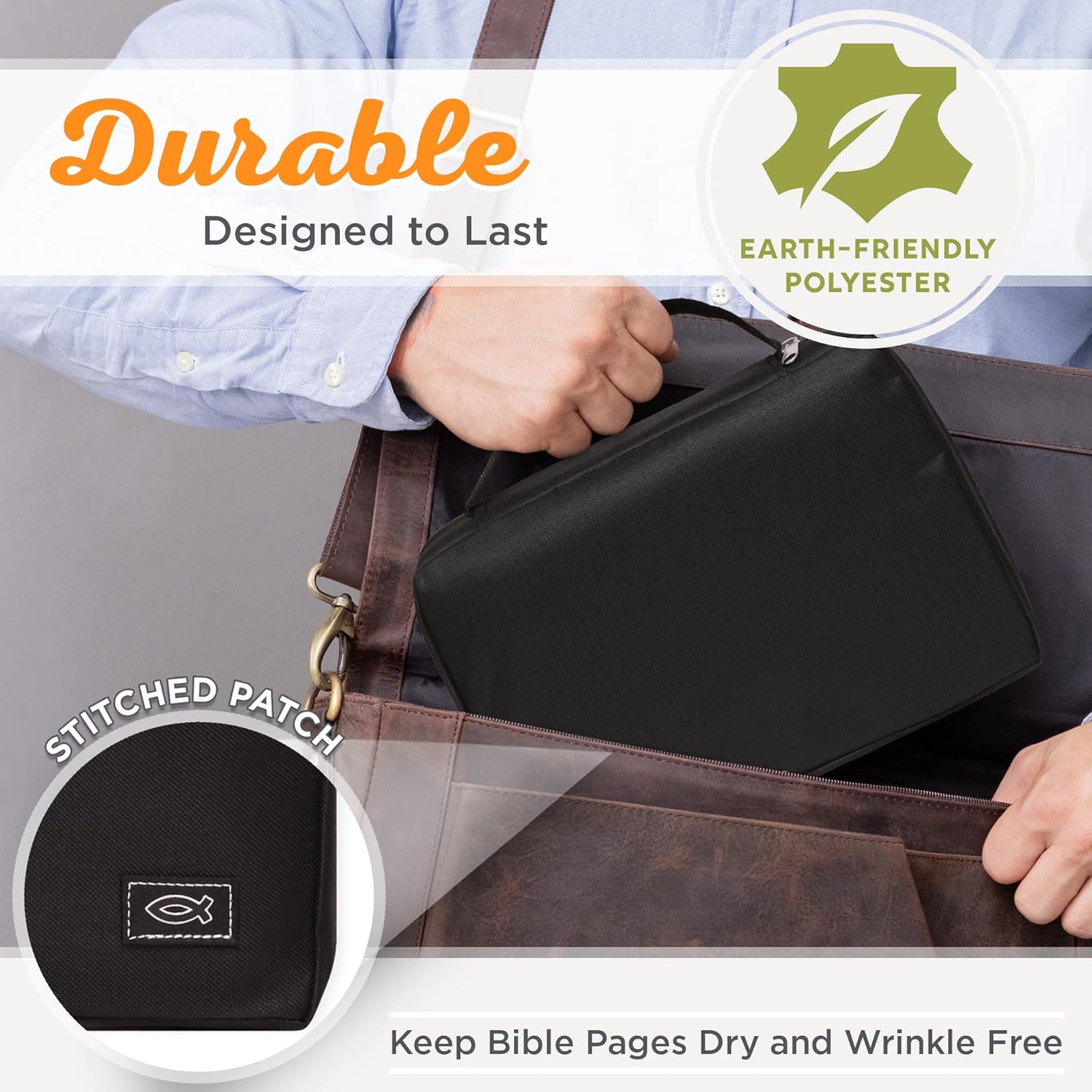 Funda de lona para hombres y mujeres con cremallera para Biblia o libro con asa.