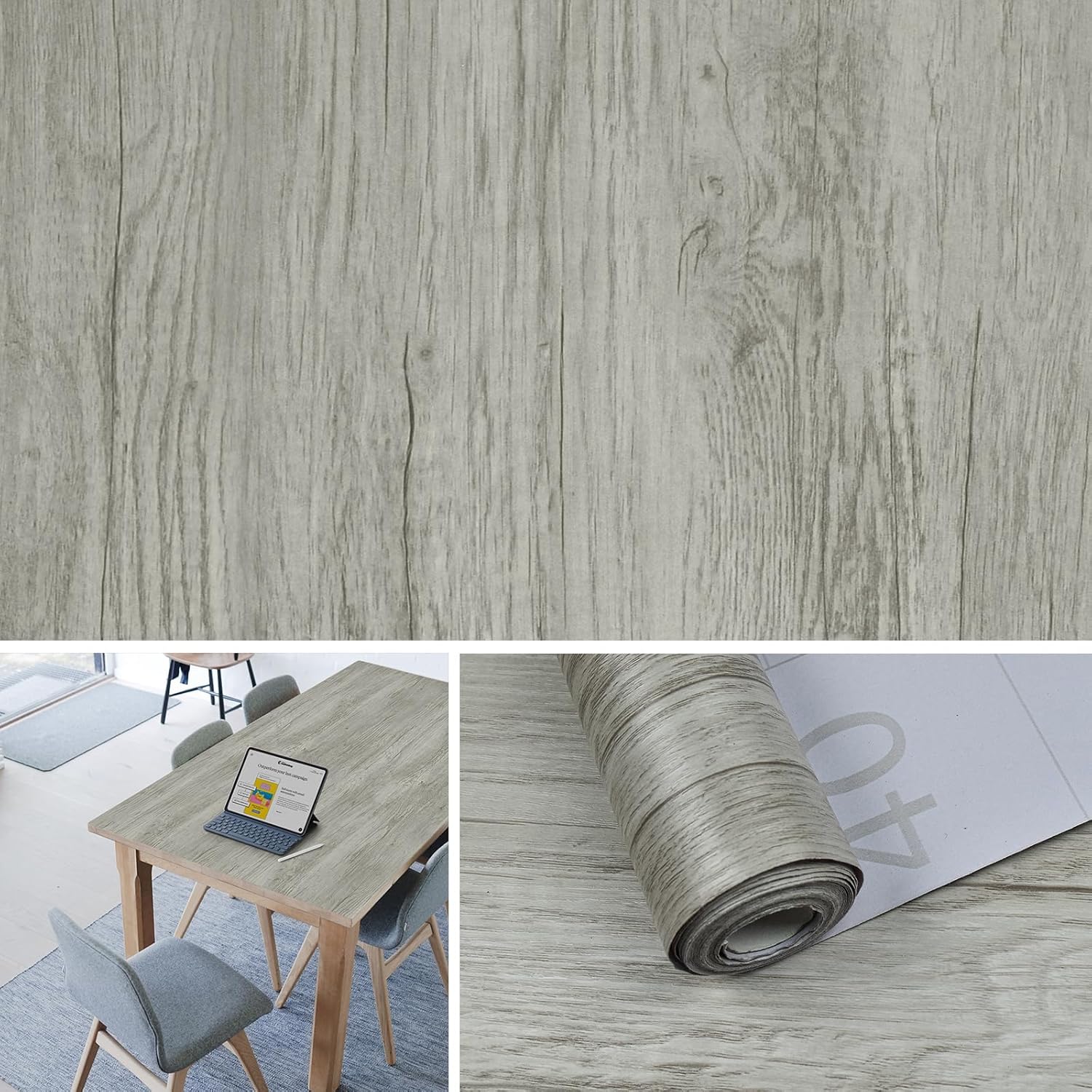 Naphite Papel tapiz de madera gris para despegar y pegar, papel de contacto de madera para gabinetes, encimeras, autoadhesivo, extraíble, papel de