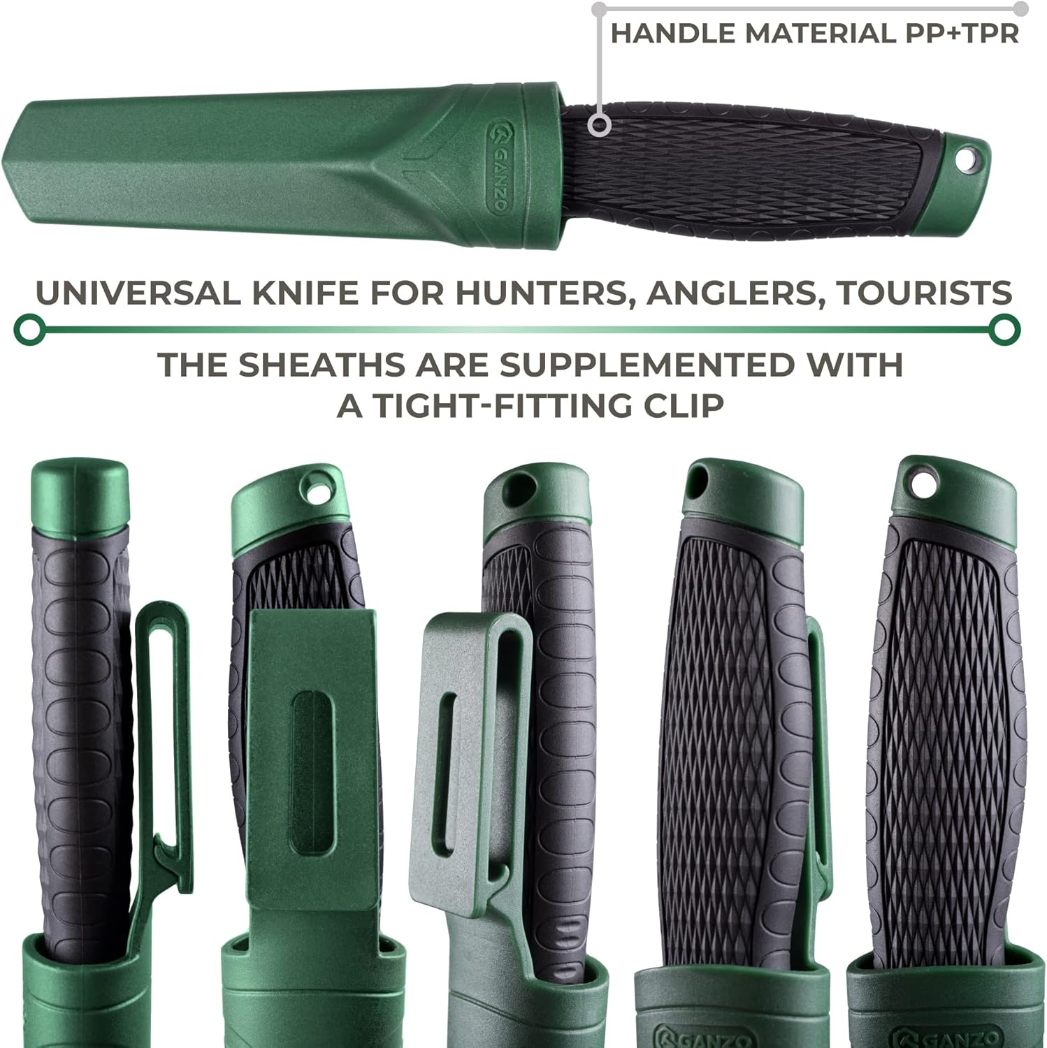Ganzo G806-GB Cuchillo de hoja fija 8CR14 Hoja de acero inoxidable ergonómico Mango antideslizante Camping Caza Pesca al aire libre EDC Cuchillo con