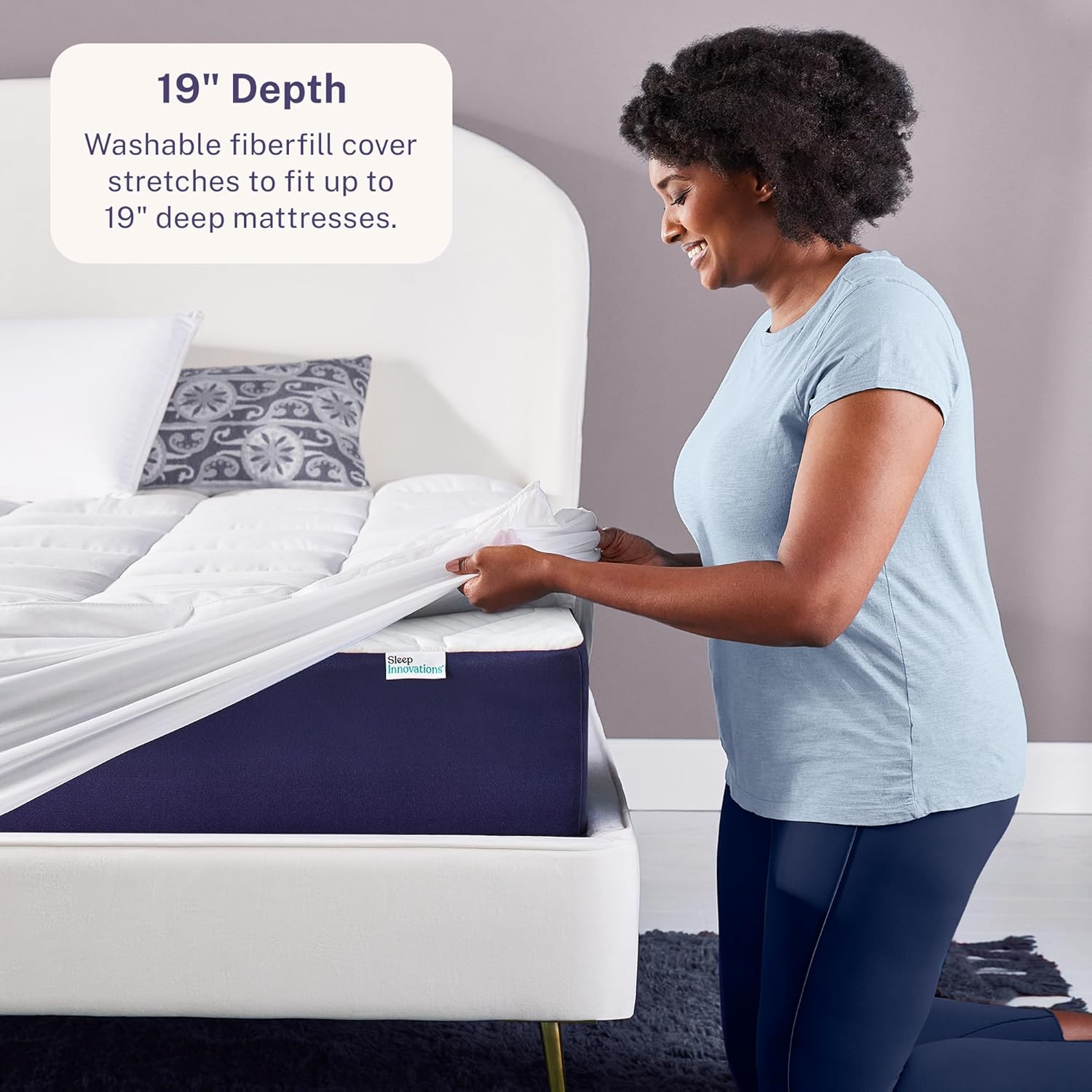 Sleep Innovations Cradling Cloud – Funda para colchón, tamaño King, protector de almohada acolchada, fibra de felpa cómoda