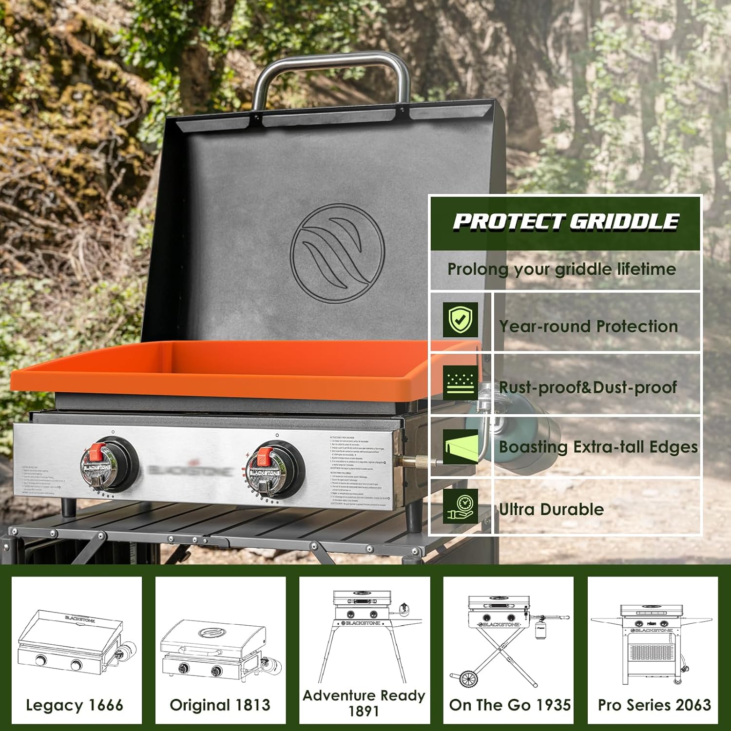 Cubierta de silicona para parrilla Blackstone de 22 pulgadas, cubierta protectora de borde completo, alfombrilla de silicona Blackstone resistente