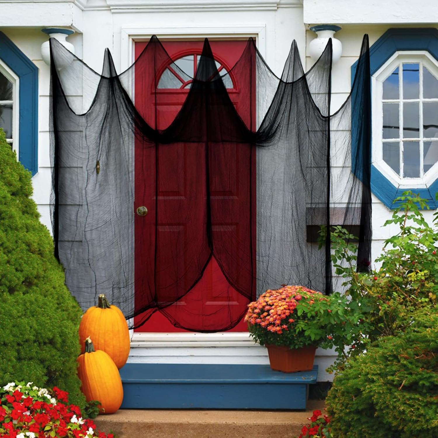 Halatool Tela espeluznante de Halloween de 85 x 400 pulgadas, gasa negra de gran tamaño, para colgar en casa embrujada, decoración de Halloween,