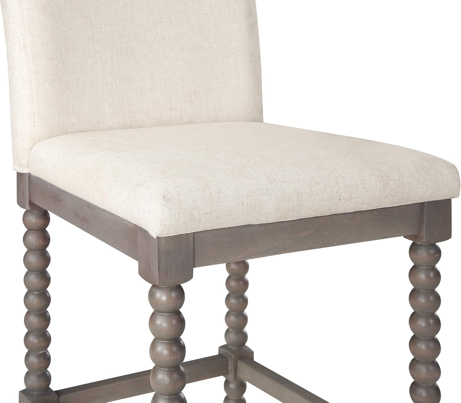 OSP Home Furnishings Abbott Spindle – Taburete de mostrador con asiento acolchado de resorte y base gris cepillado, tela de lino