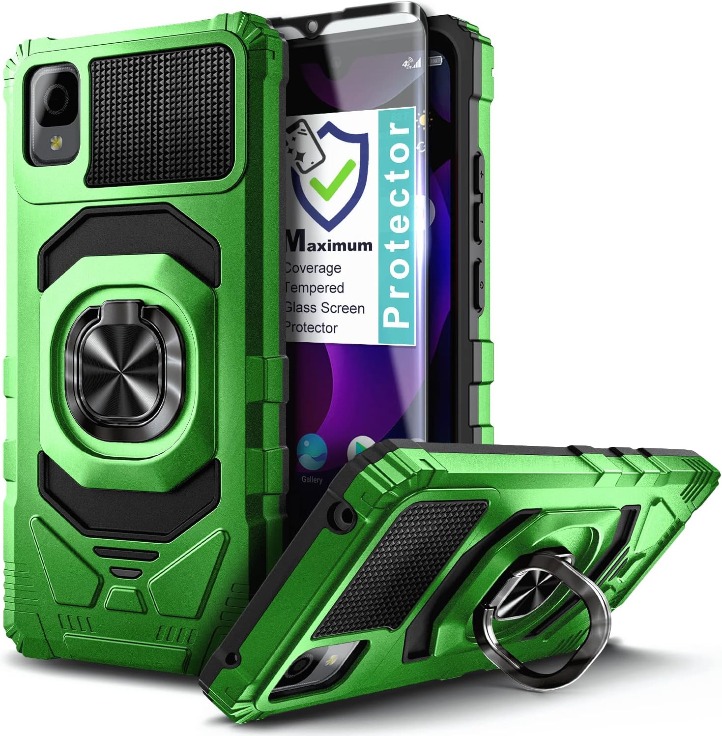 NZND Funda para Alcatel TCL A3 (A509DL)TCL A30TCL ION Z con protector de pantalla de vidrio templado (cobertura máxima), protección de cuerpo