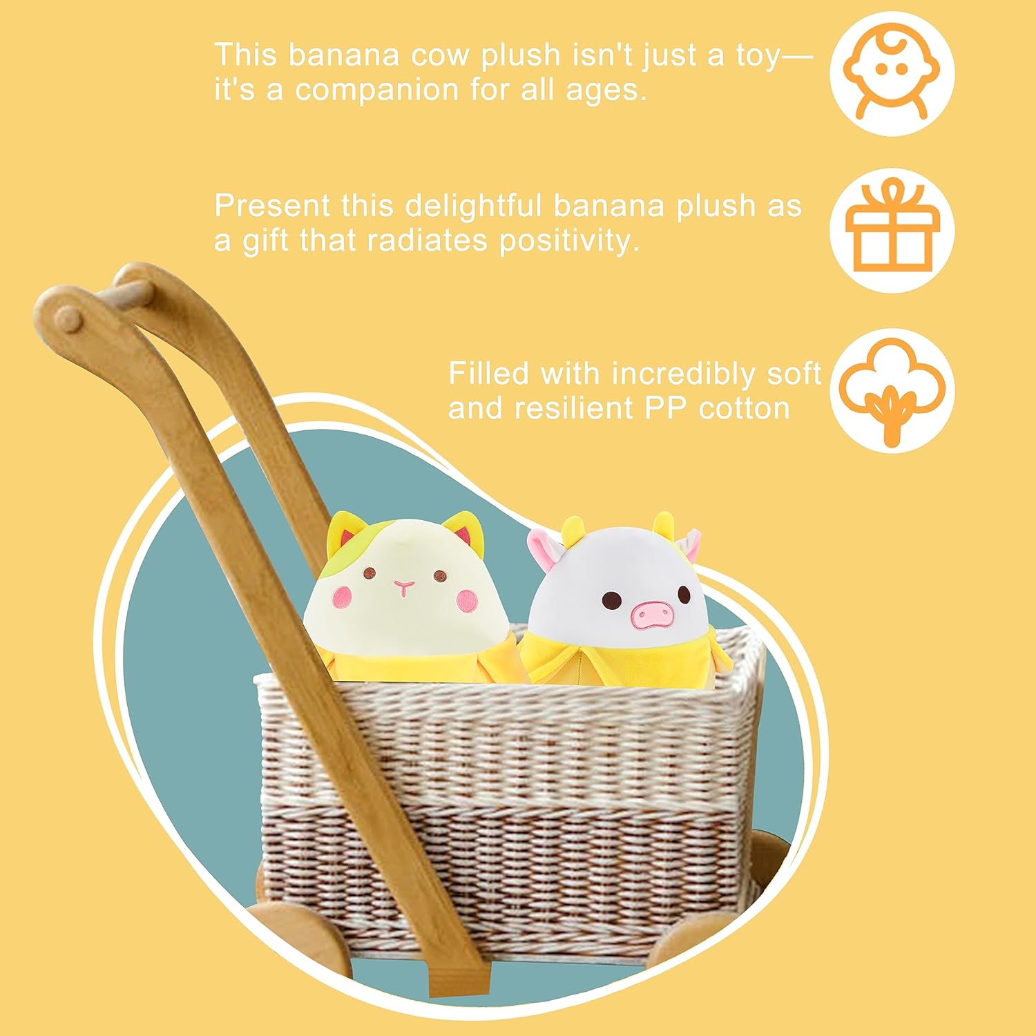 Juguete de peluche de oso de plátano, suave de 10.7 pulgadas, lindo oso de plátano, animales de peluche, almohada Kawaii regalos para niños, diseño