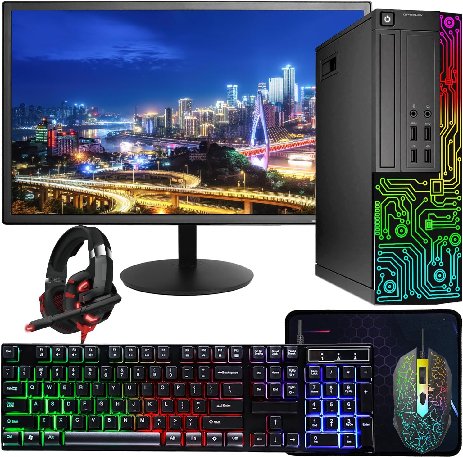 Dell OptiPlex PC de computadora RGB de escritorio, Intel Core i5 de hasta 3.6 GHz, 16 GB de RAM, SSD de 512 GB, monitor HDMI de 22 pulgadas, mouse