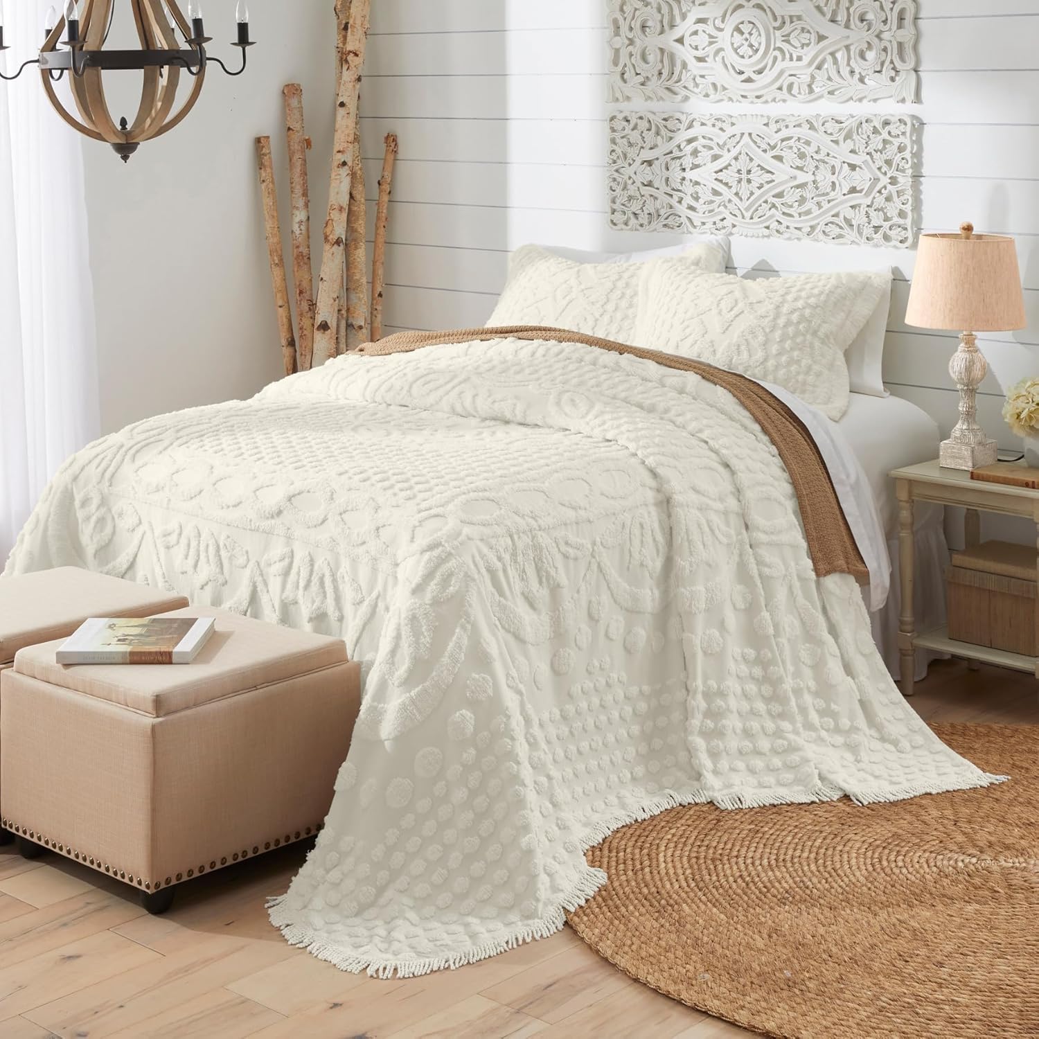 BrylaneHome Georgia – Colcha de chenilla, Coral, King