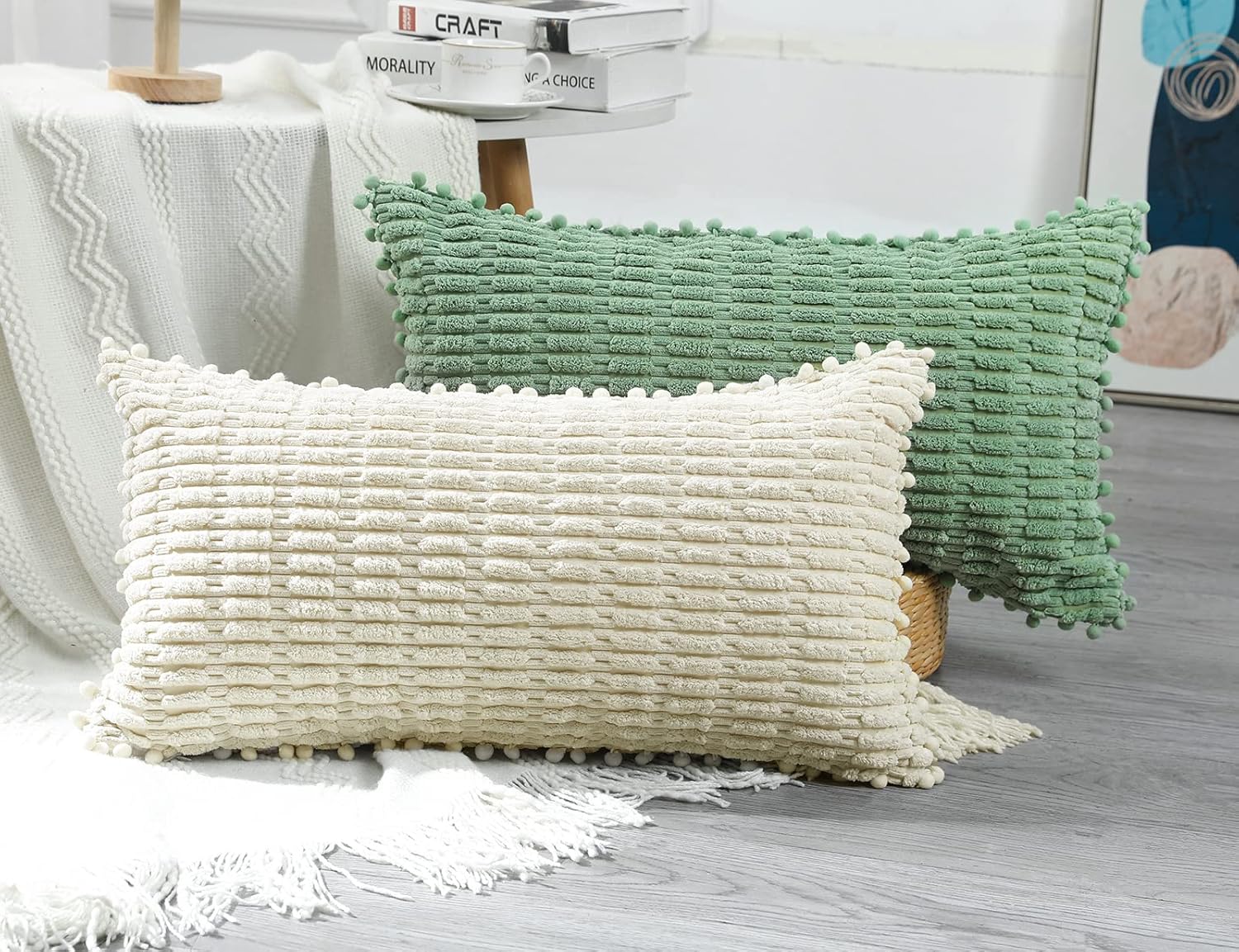 PANOD Funda decorativa larga de almohada lumbar de 14 x 26 pulgadas, bohemia, súper suave y afelpada, funda de almohada larga y larga rectangular