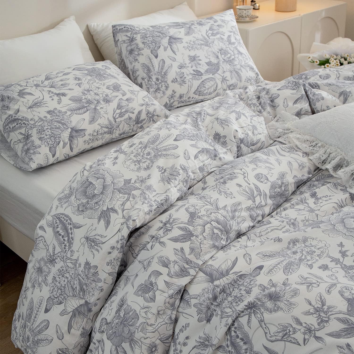 Funda de edredón Queen Floral Vintage, 100% algodón, juego de ropa de cama de 3 piezas, estilo vintage elegante, tamaño Queen, flores, 1 funda de