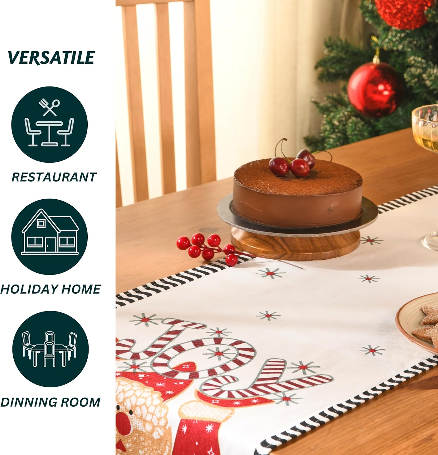 Folkulture Camino de mesa de Navidad de 72 pulgadas de largo para decoración de Navidad, decoración del hogar en interiores, camino de Navidad 100%
