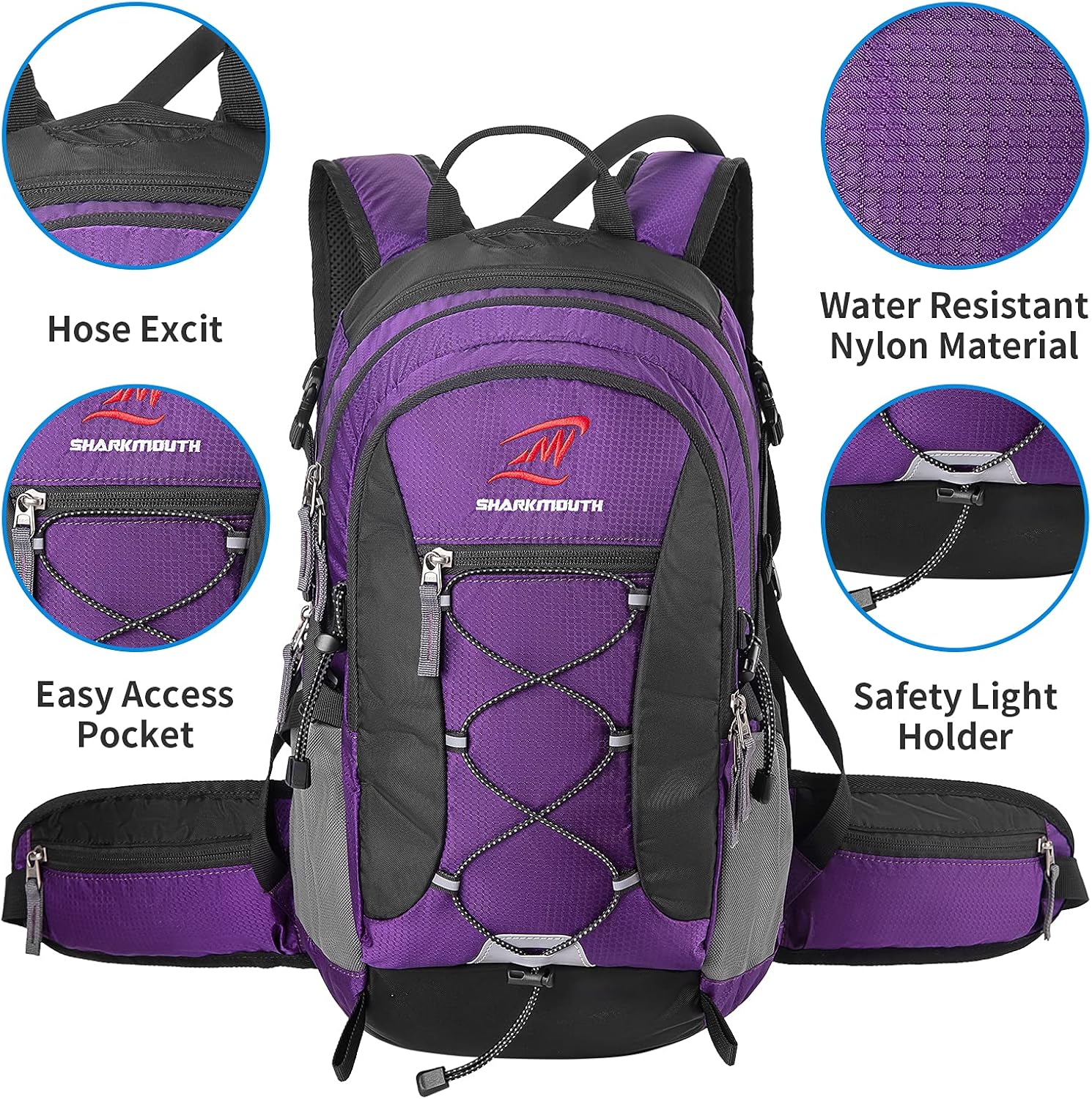 SHARKMOUTH Mochila de hidratación  Mochila aislada con bolsa de agua de 2.5L para senderismo, correr, acampar, ciclismo