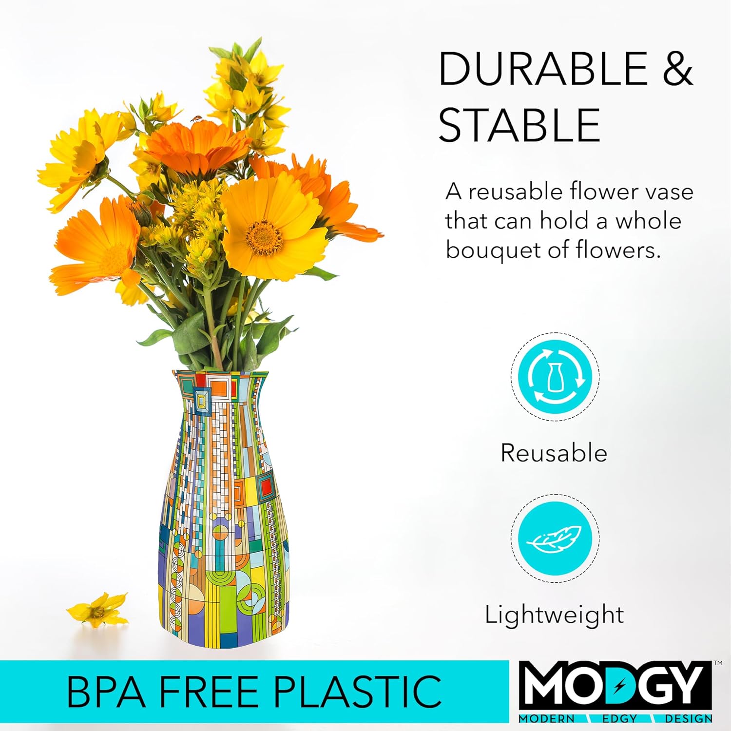 MODGY Florero expandible, plástico decorativo moderno plegable impreso jarrones para centros de mesa para bodas, mesa de comedor, decoración del
