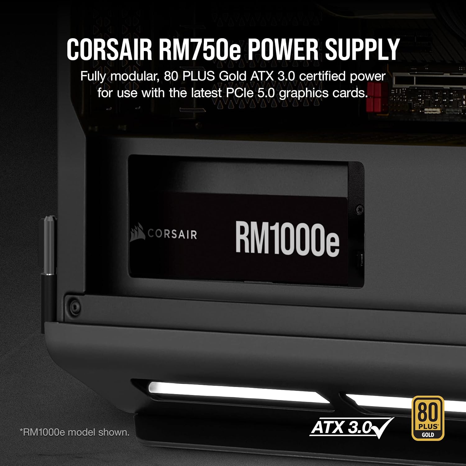 Corsair Fuente de alimentación totalmente modular de bajo ruido RM750e (2023) – Cumple con ATX 3.0 y PCIe 5.0 – Condensadores con clasificación C de