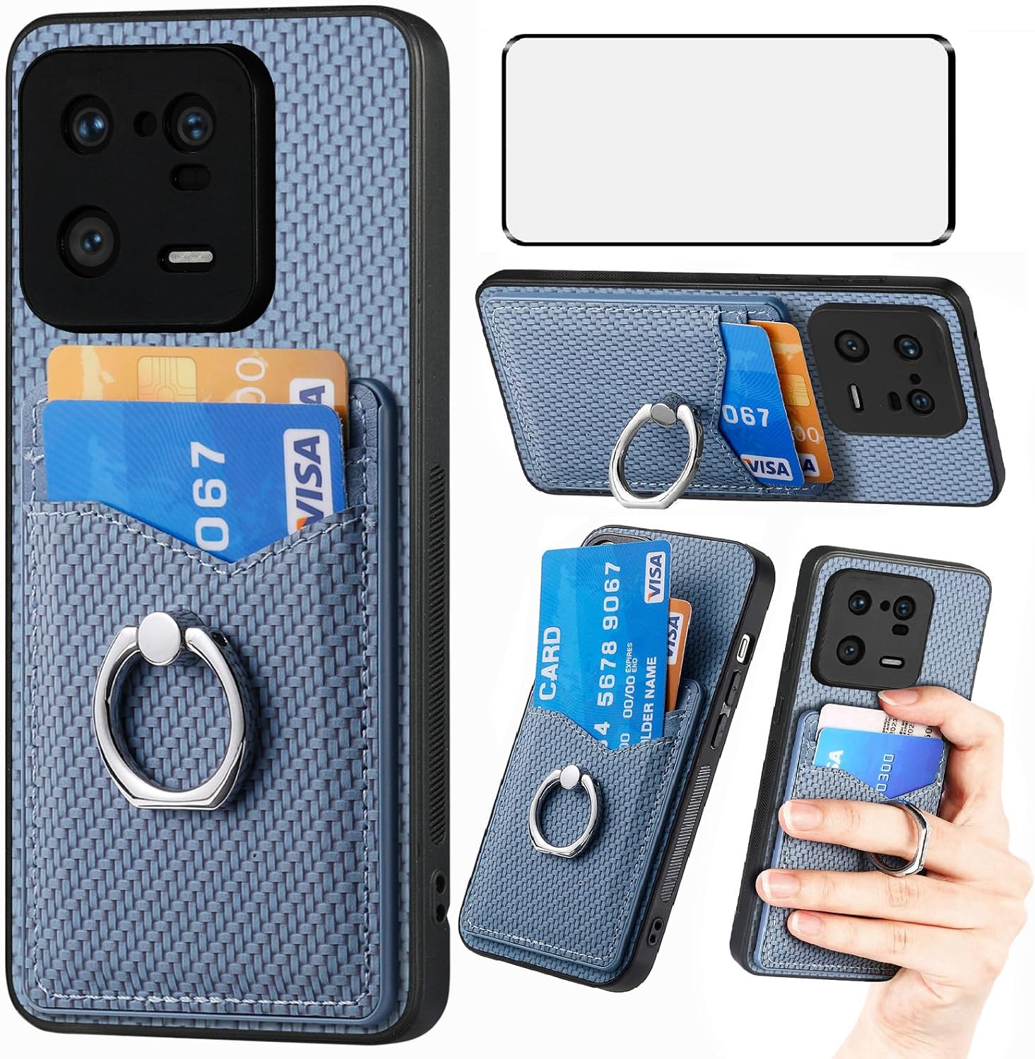 Asuwish Funda de teléfono para Xiaomi 13 Pro Wallet Cover con protector de pantalla de vidrio templado y soporte de anillo delgado soporte para