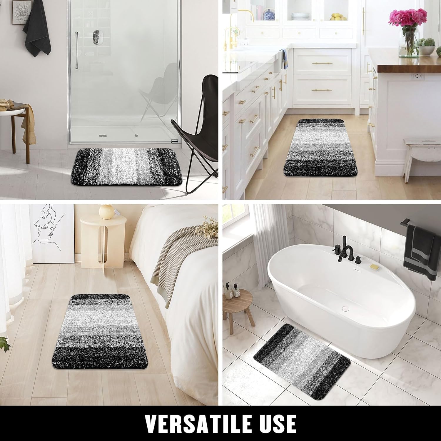 MitoVilla Juego de 2 alfombras de pasillo de baño, gruesas, lavables, antideslizantes, de microfibra suave, esponjosas, modernas, para ducha y baño,