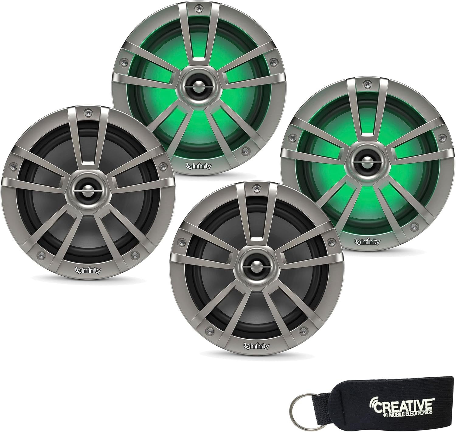 Infinity Marine Bundle – Dos pares de altavoces coaxiales LED RGB de 6.5 pulgadas Infinity 622MLT Marine – Titanio