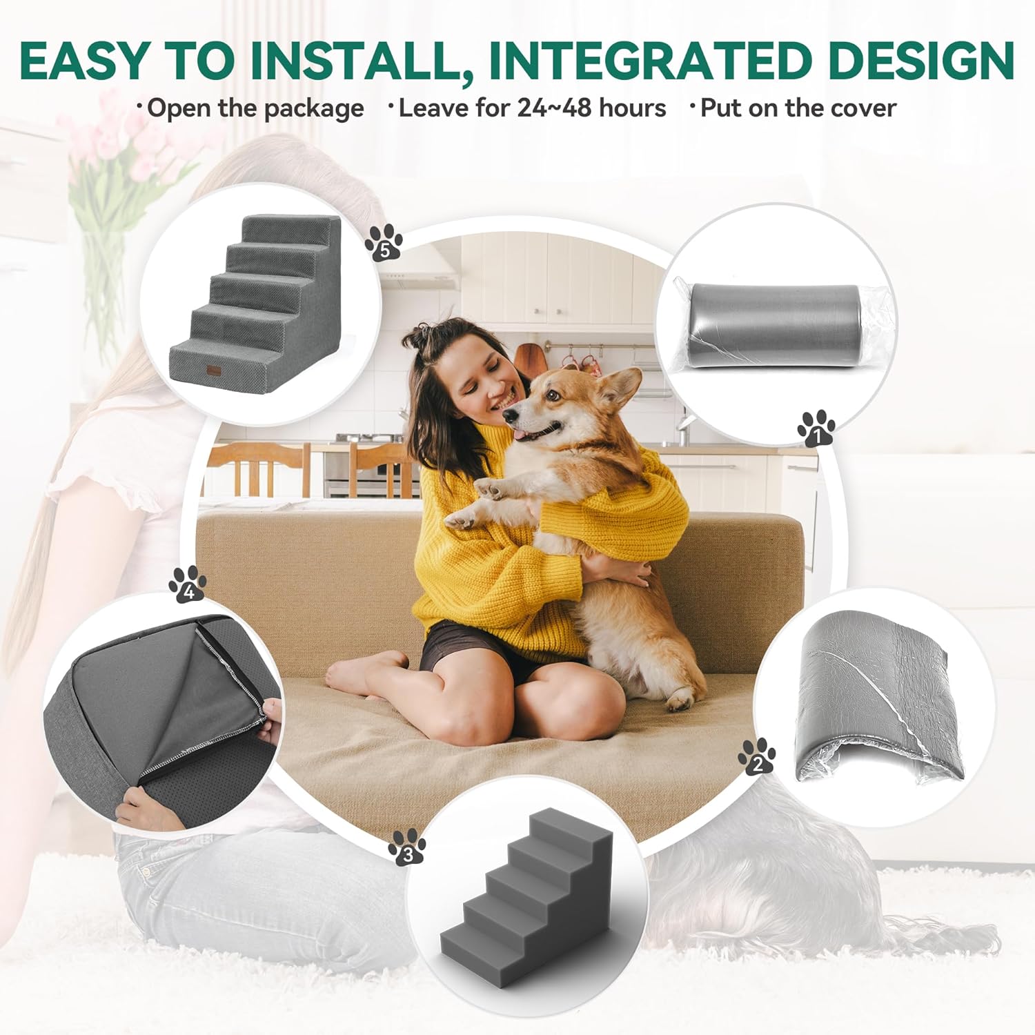 YITAHOME Escaleras para perros, escaleras para mascotas para perros pequeños, escalones para mascotas para cama y sofá con tablas de apoyo,