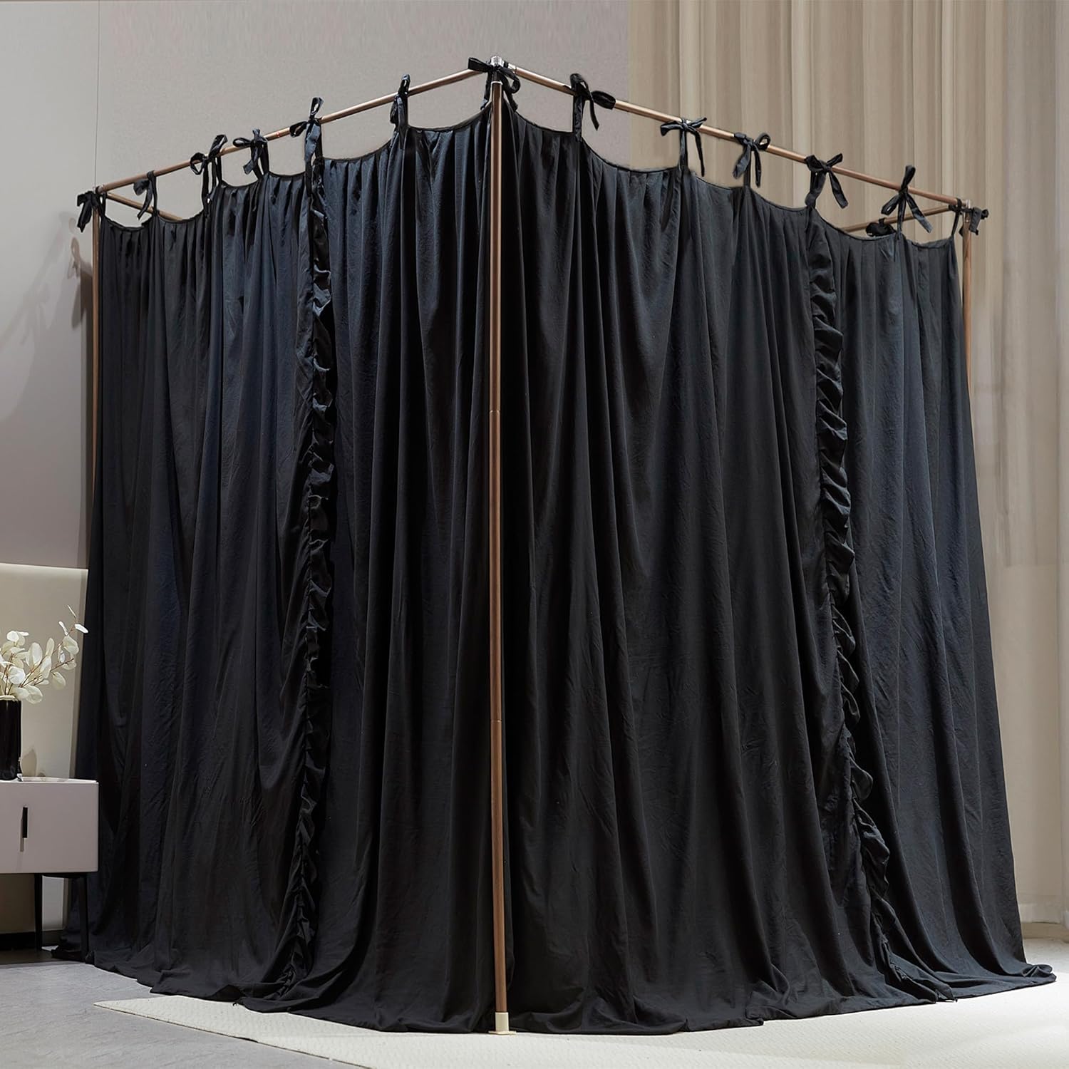 Cortina de princesa de 4 esquinas, toldo de cama de doble capa, acogedora mosquitera de malla y tela para niñas y adultos, decoración de dormitorio