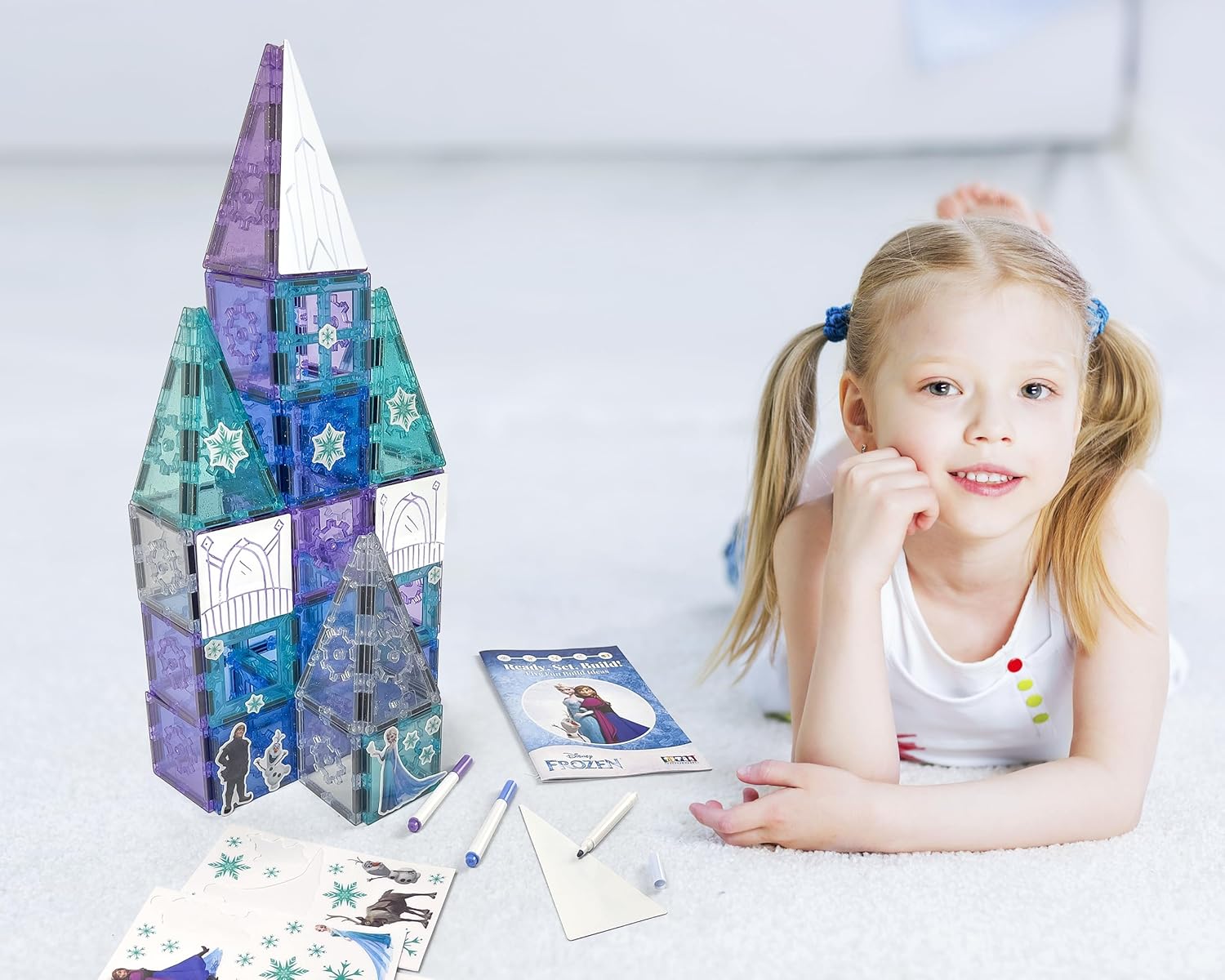 Tytan Tiles – Juego de construcción de azulejos magnéticos con licencia oficial de Disney Frozen Castle, potente libro de trabajo de aprendizaje