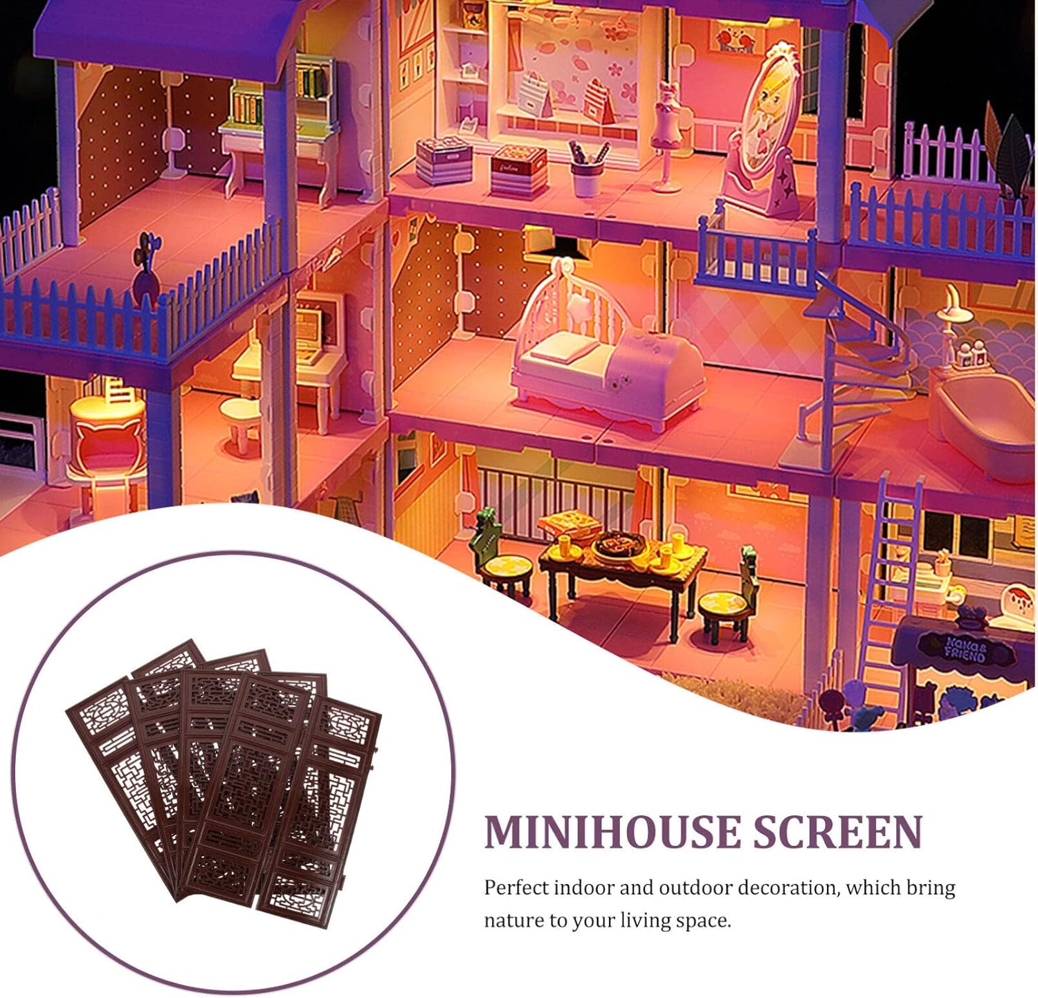 ibasenice 2 juegos de divisores de habitación para casa de muñecas, pantalla de tocador, paneles plegables, muebles de casa de muñecas, pantalla