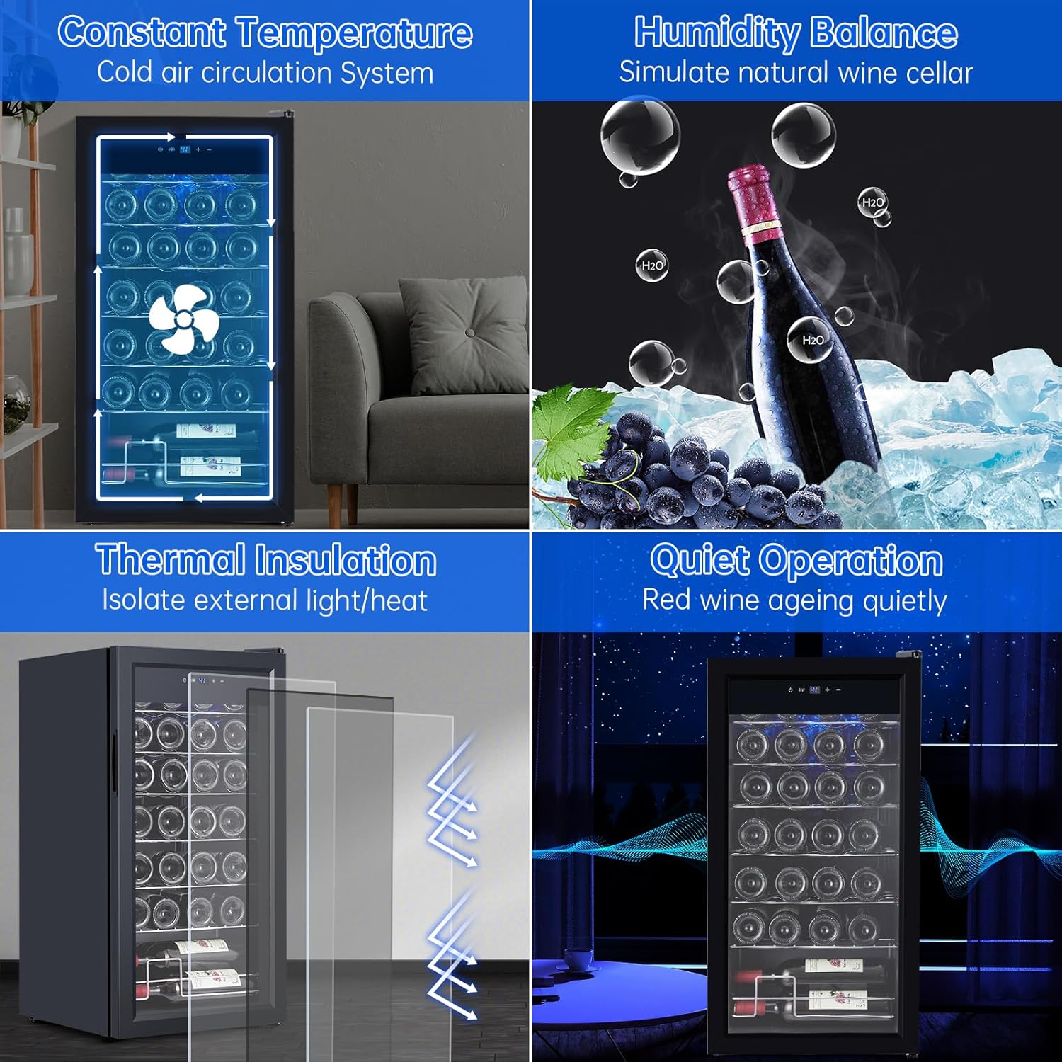 CuisinAid Refrigerador de vino de 28 botellas, compresor independiente, enfriador de vino, enfriador de vino con pantalla táctil de 41  64 F,