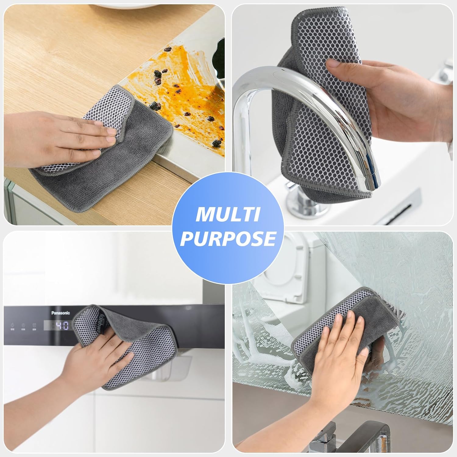 KinHwa Paños de cocina para platos, paños de microfibra absorbentes de secado rápido, trapos de cocina con lado de limpieza de poliéster, ideal para