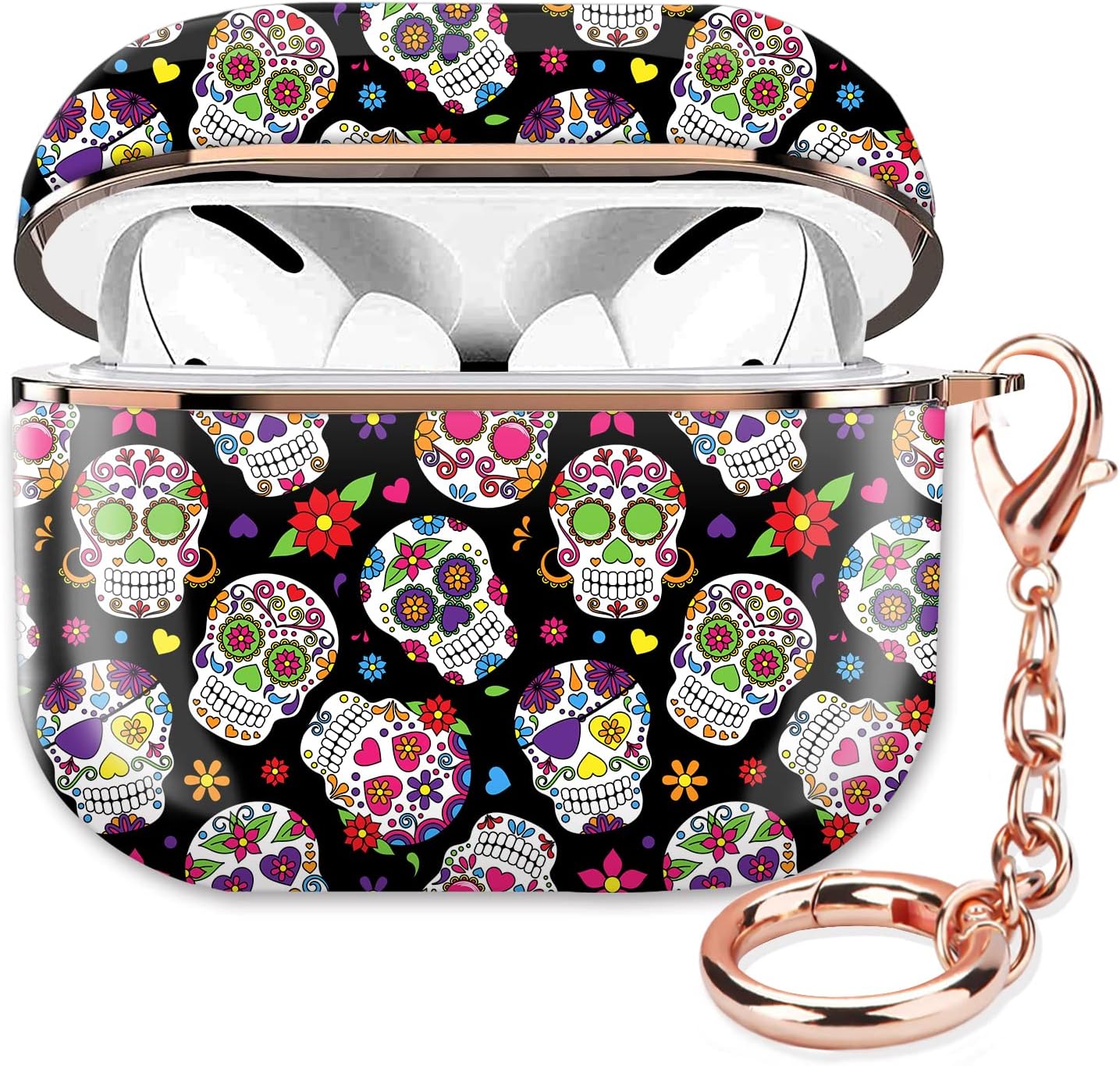 Funda para Airpod Pro 2 para Airpod Pro de 2 generación, a prueba de golpes, con llavero de oro rosa para niñas, mujeres y hombres (esqueleto de
