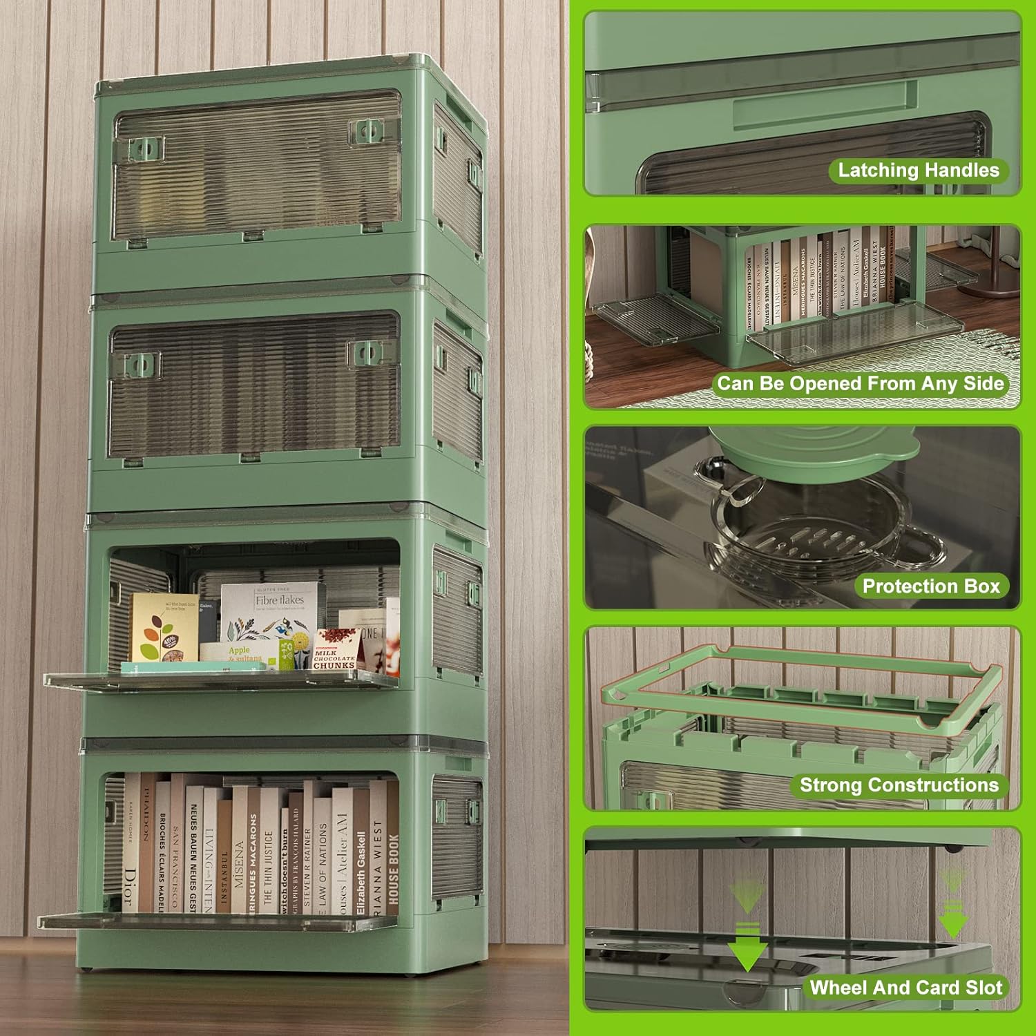 Contenedores de almacenamiento apilables con tapas, caja plegable de plástico, contenedores de almacenamiento de plástico plegables con ruedas de