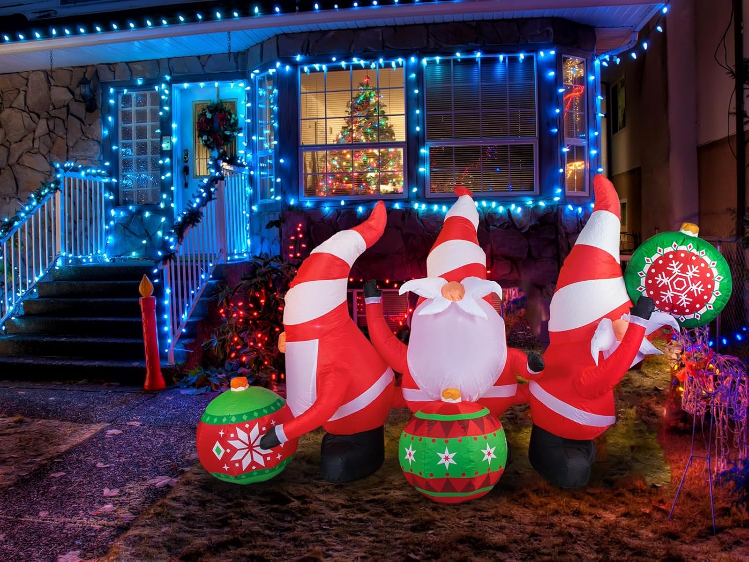 Morejoy Gnomos inflables de Navidad de 6.3 pies  Decoración inflable de Navidad al aire libre  Decoración de Navidad al aire libre con luces LED