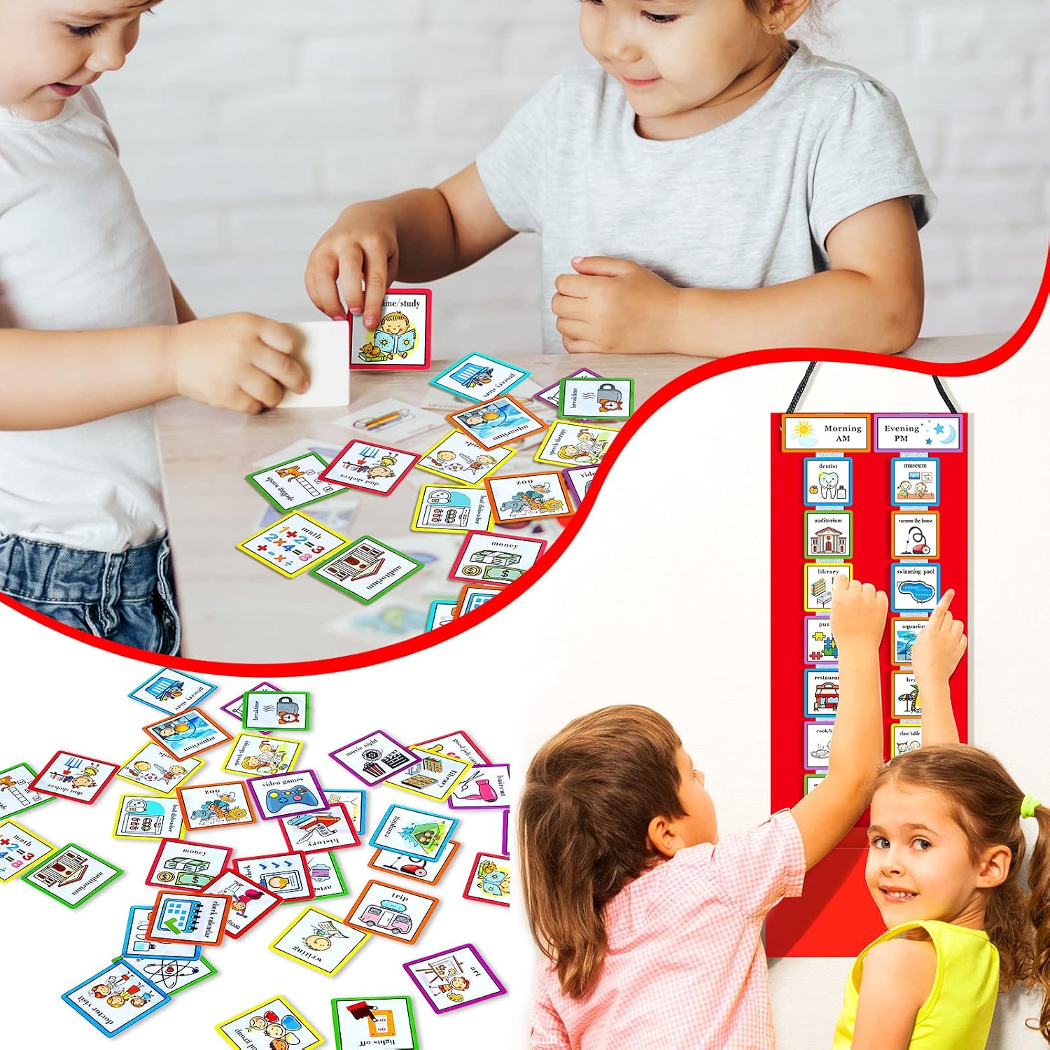 Calendario visual para niños, 62 tarjetas de tabla de rutina para autismo, materiales de aprendizaje, herramienta de comportamiento visual para