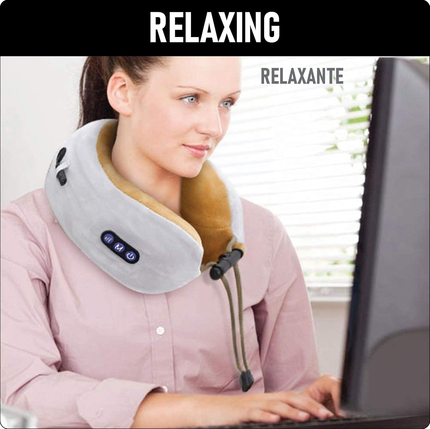TRAKK Masajeador de cuello y almohada de viaje, almohada de cuello en forma de U y masajeador eléctrico para músculos, hombros, dolor cervical y