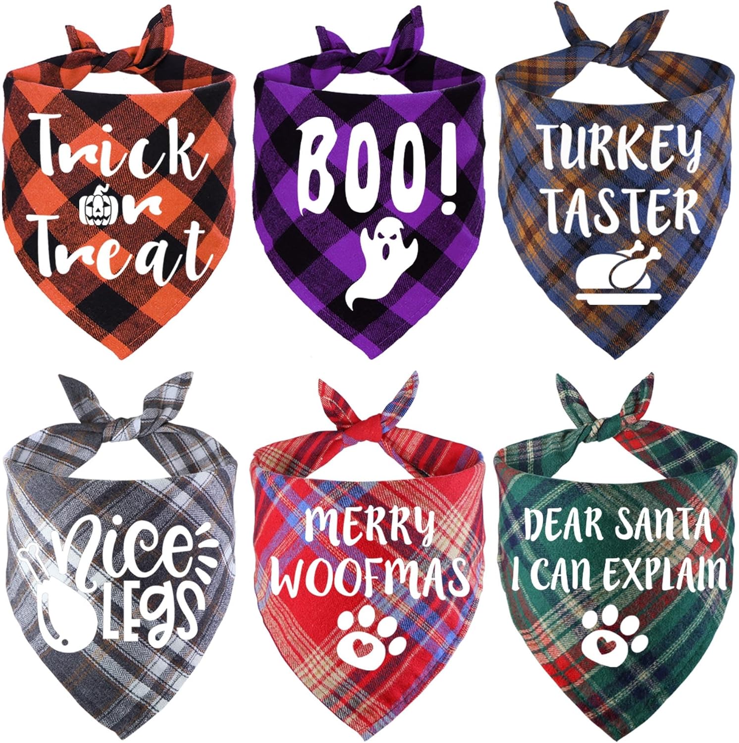 STMK Bandanas navideñas para perros, paquete de 6 bandanas para Halloween, Día de Acción de Gracias, Navidad, para perros pequeños, medianos y