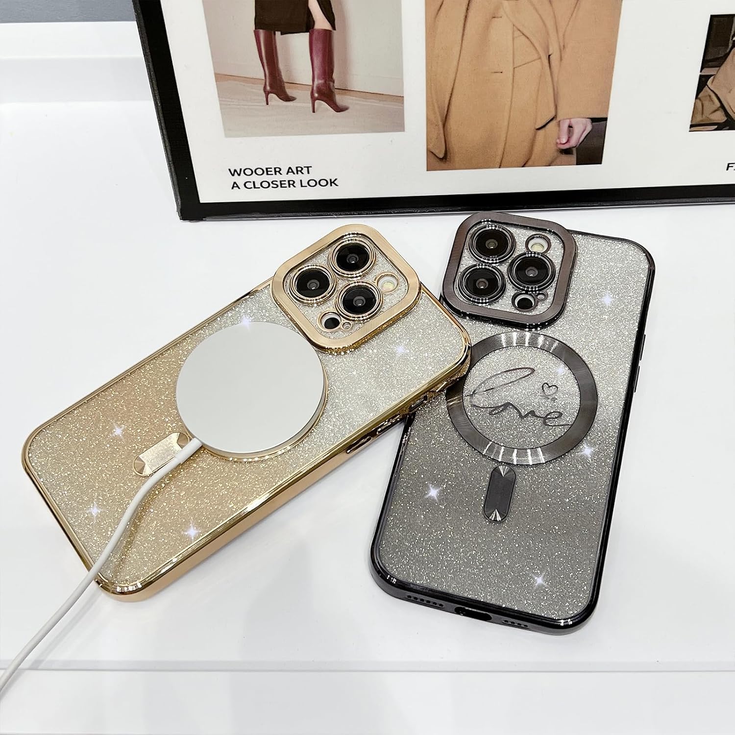 aowner Funda magnética para iPhone 12 Pro Max compatible con MagSafe, funda transparente con diseño de corazón de amor de lujo, protección de