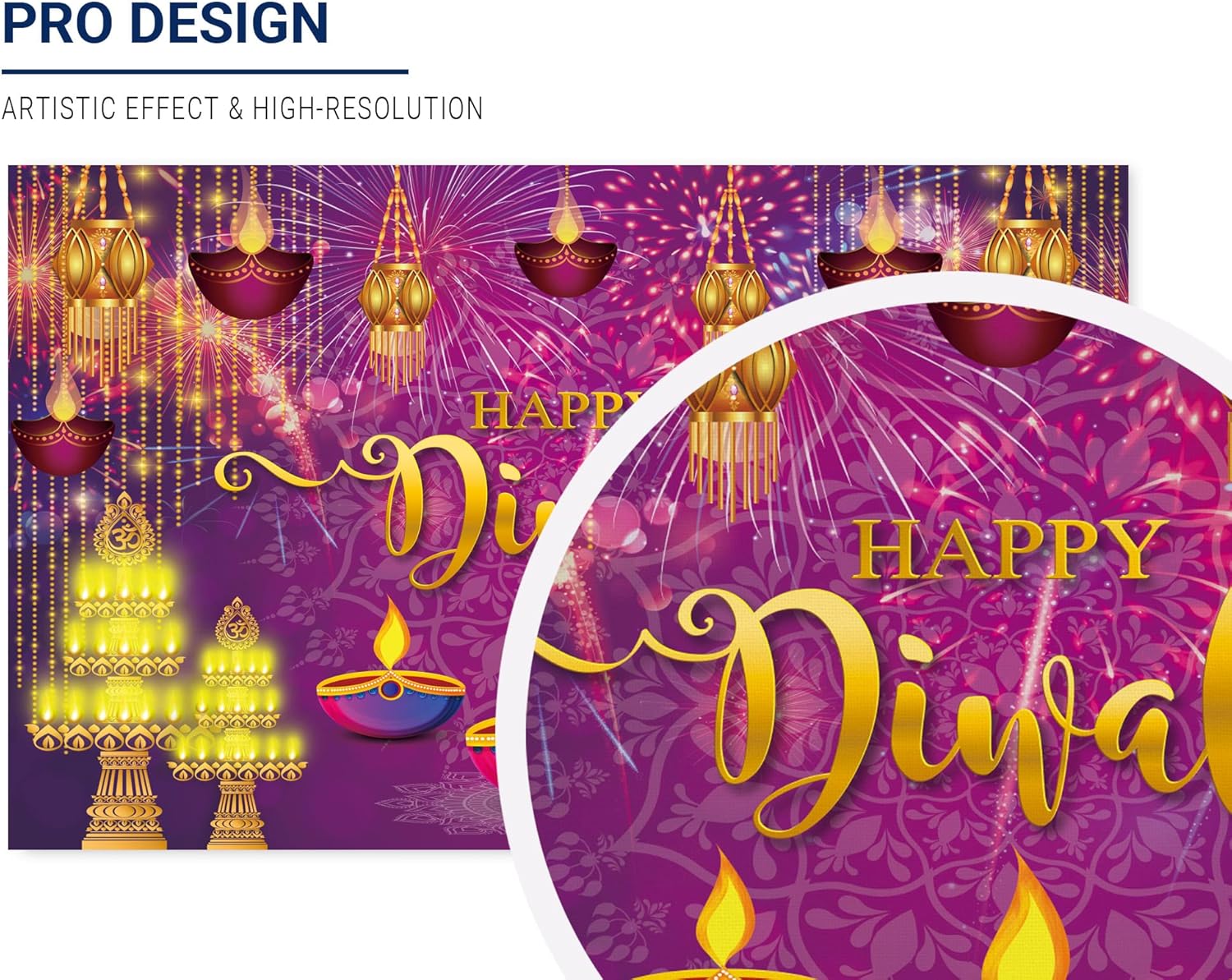 Allenjoy Fondo de festival de Happy Diwali morado para fotografía, fotos, suministros de fiesta hindú Deepavali, decoración de pared para el hogar,