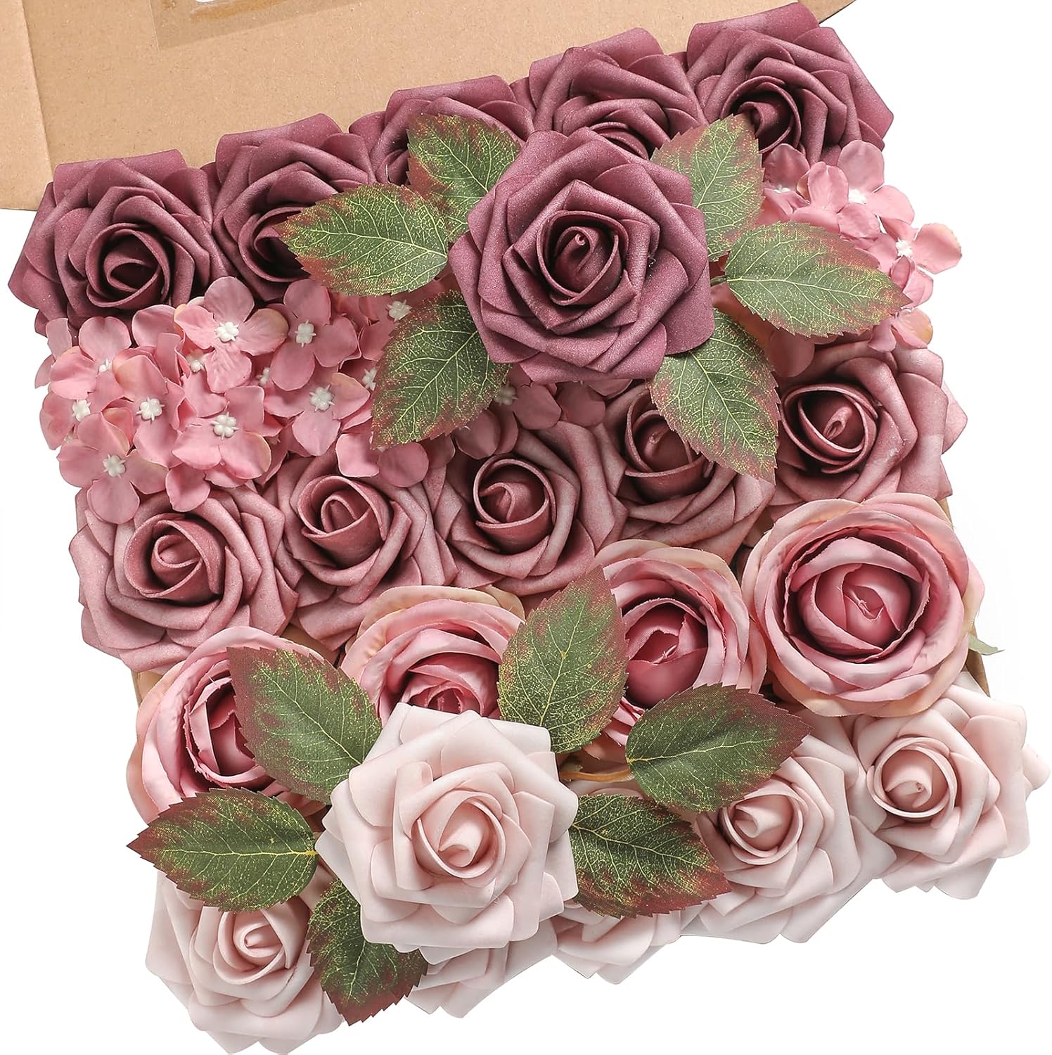 YYHUAWU Juego de flores artificiales, color degradado, hojas de flores con tallos para ramos de boda, centros de mesa, baby shower, fiesta,