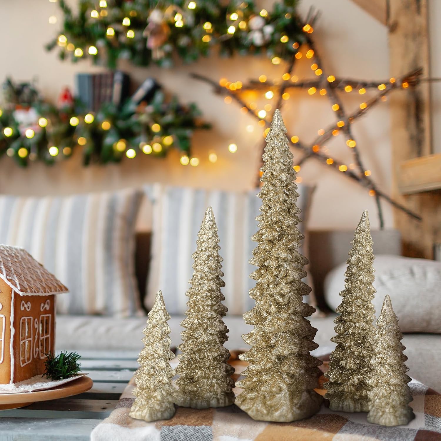 5 piezas grandes de resina para árbol de Navidad, aldeas, pinos de nieve de invierno, accesorio de piedra de resina, figuras de árbol de Navidad,