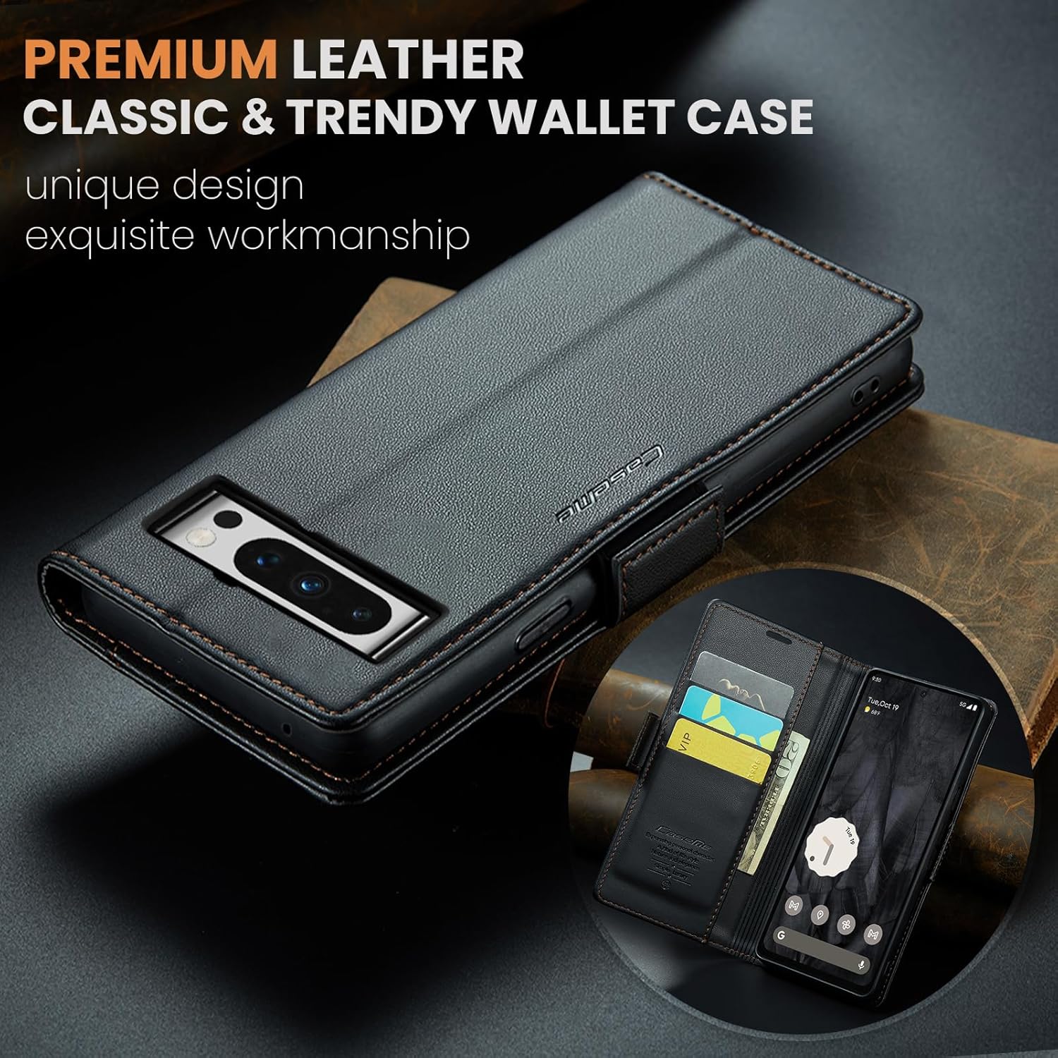 Funda para Google Pixel 8 Pro, bloqueo RFID Funda de piel sintética tipo cartera con tarjetero y soporte para tarjetas, funda de teléfono a prueba