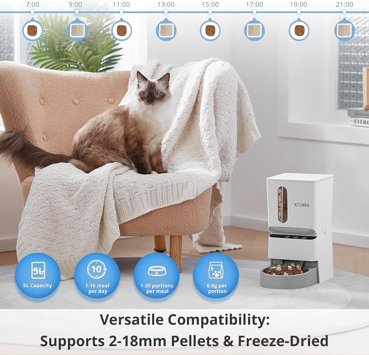 Comederos automáticos para gatos, dispensador automático de alimentos para gatos con doble tolva con preservación de frescura, comederos