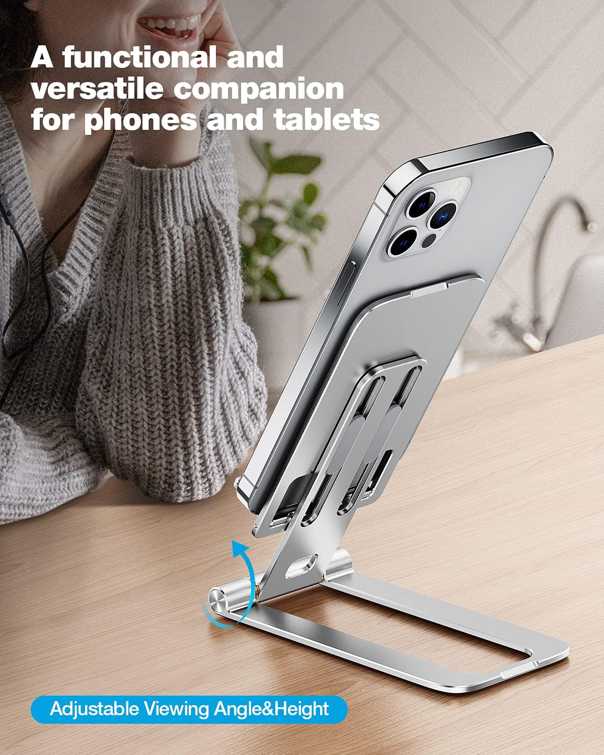 MEISO Soporte para teléfono celular, totalmente plegable para escritorio, soporte de teléfono móvil de escritorio compatible con iPhone, Samsung