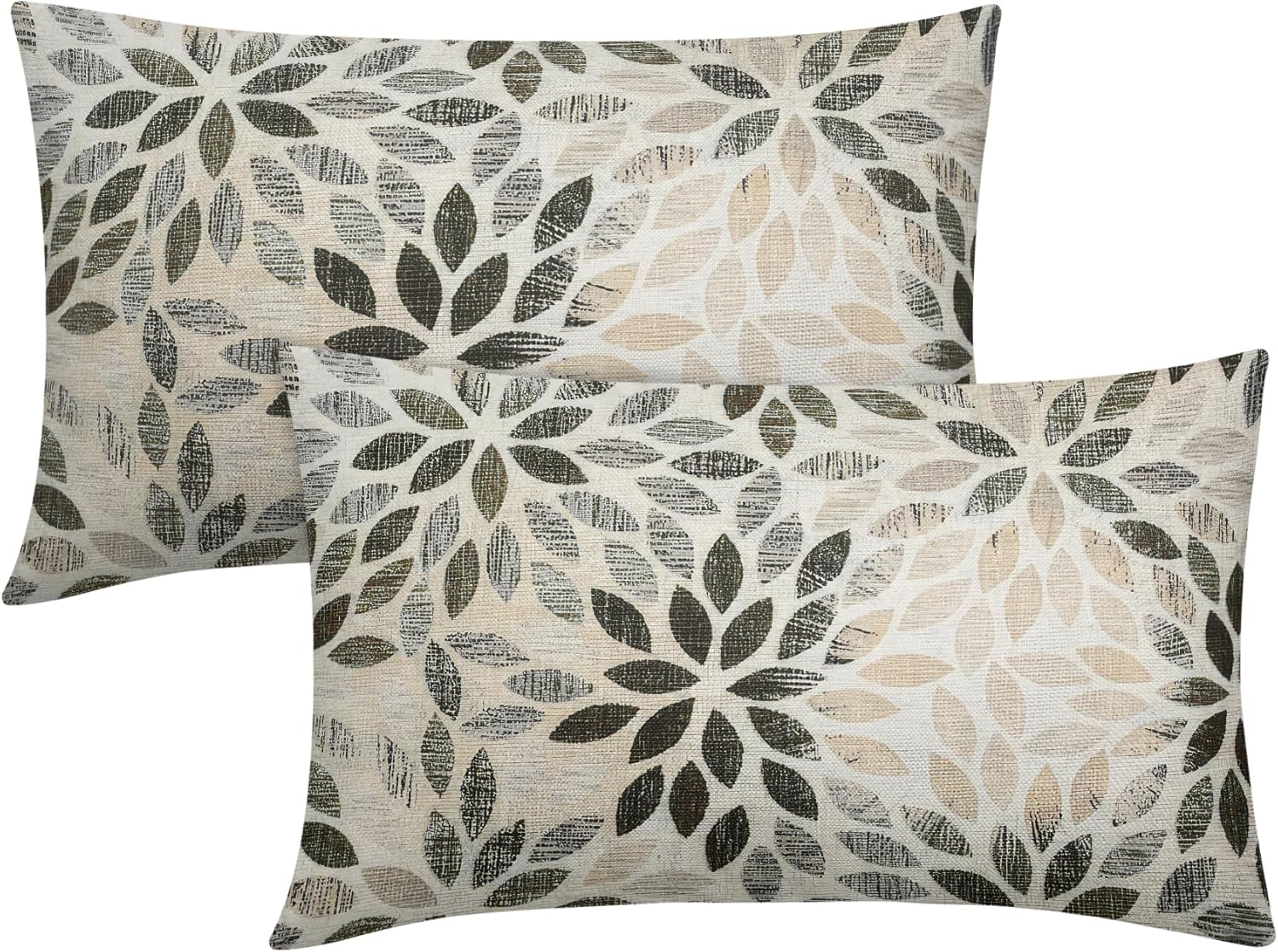 Juego de 2 fundas de almohada lumbar de dalia marrón de 12 x 20 pulgadas, fundas de almohada rectangulares decorativas con flores geométricas