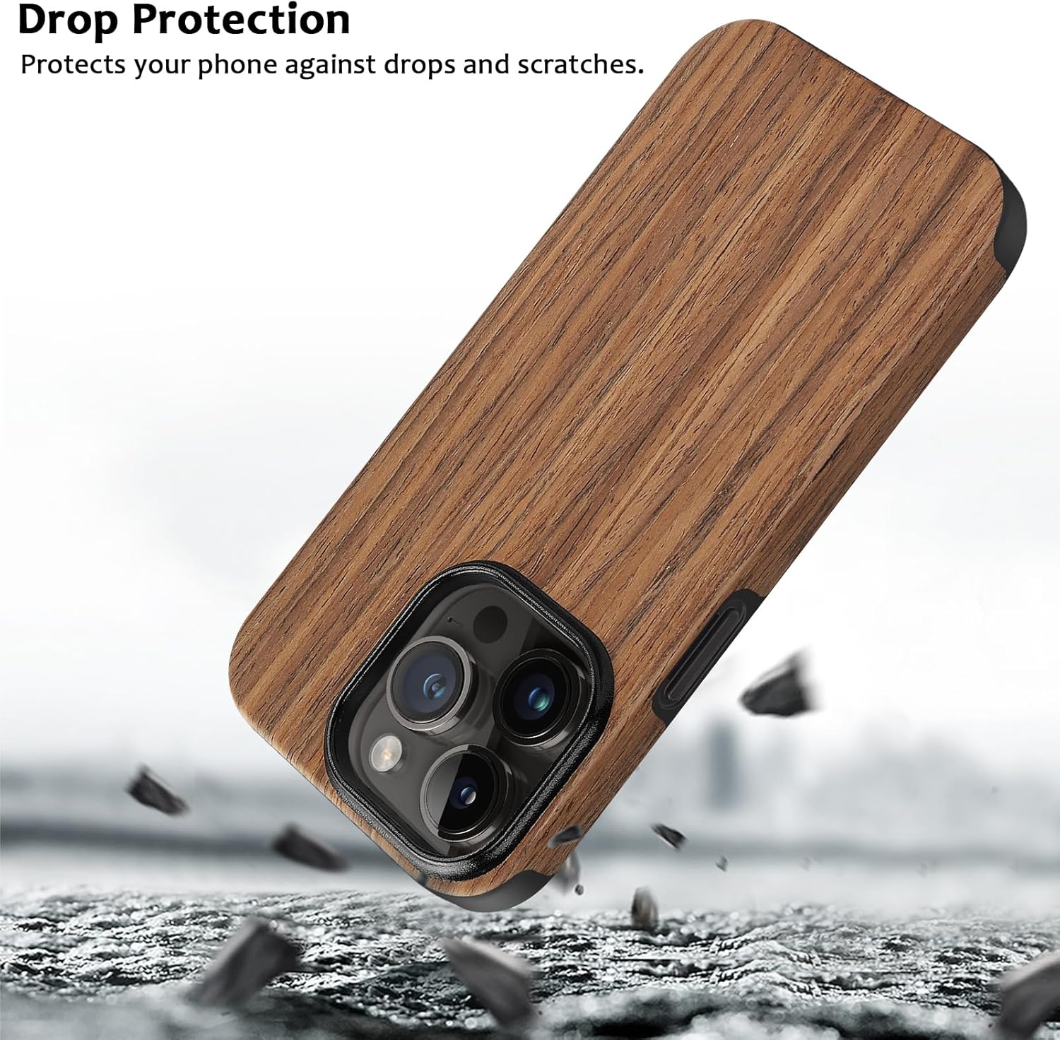 ZZDZZ Funda magnética compatible con iPhone 15 Pro Max compatible con Magsafe diseño de grano de madera TPU híbrida a prueba de golpes (sándalo rojo)